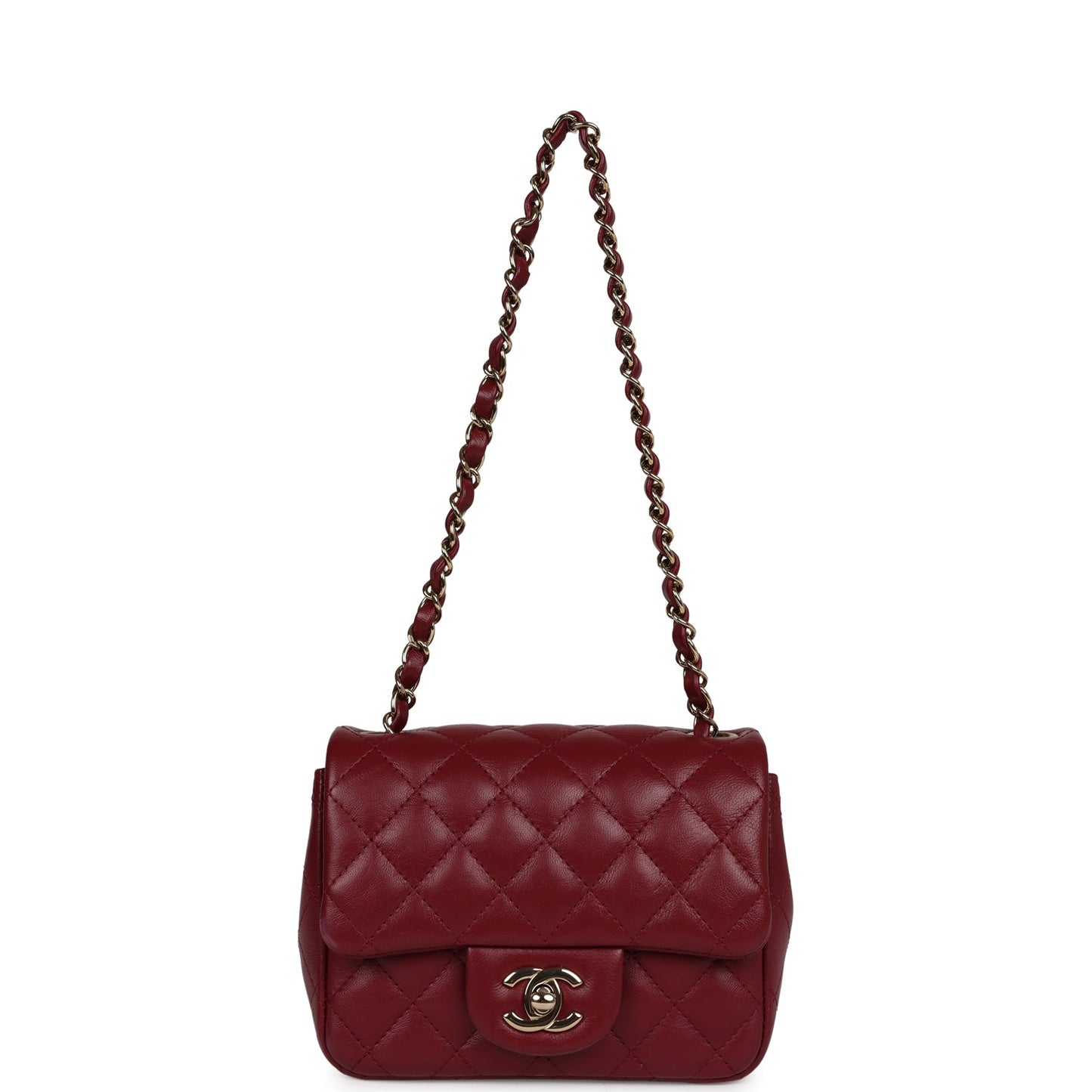 Chanel Mini Classic Square Flap Burgundy Lambskin Gold Hardware