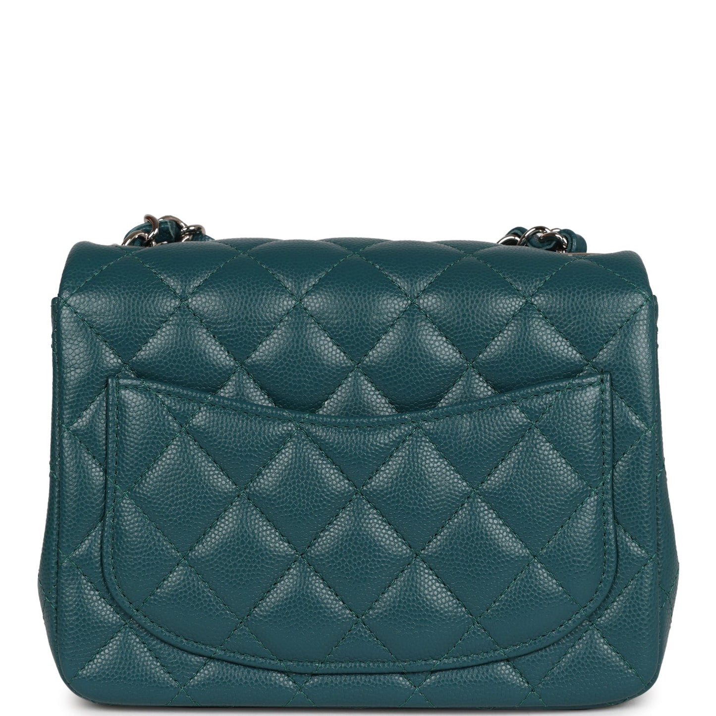 Chanel Mini Square Flap Bag Dark Green Caviar Silver Hardware