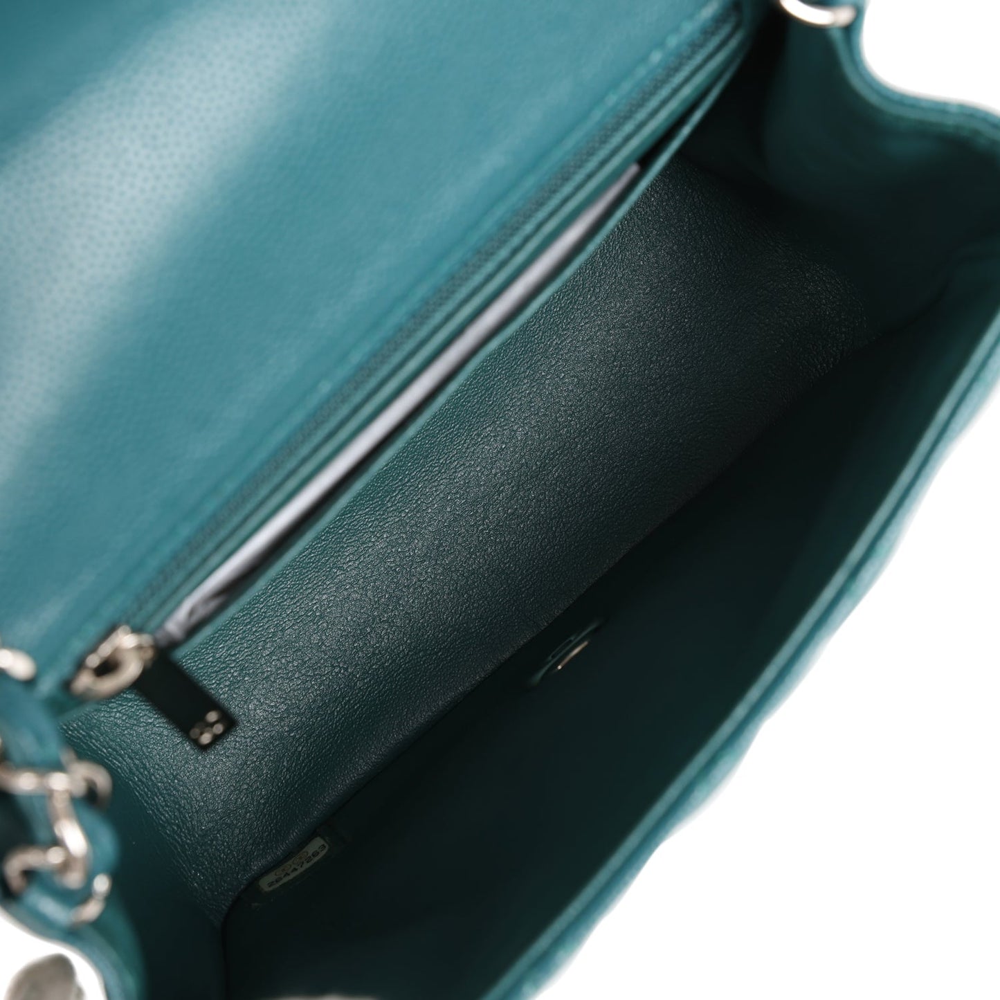 Chanel Mini Square Flap Bag Dark Green Caviar Silver Hardware