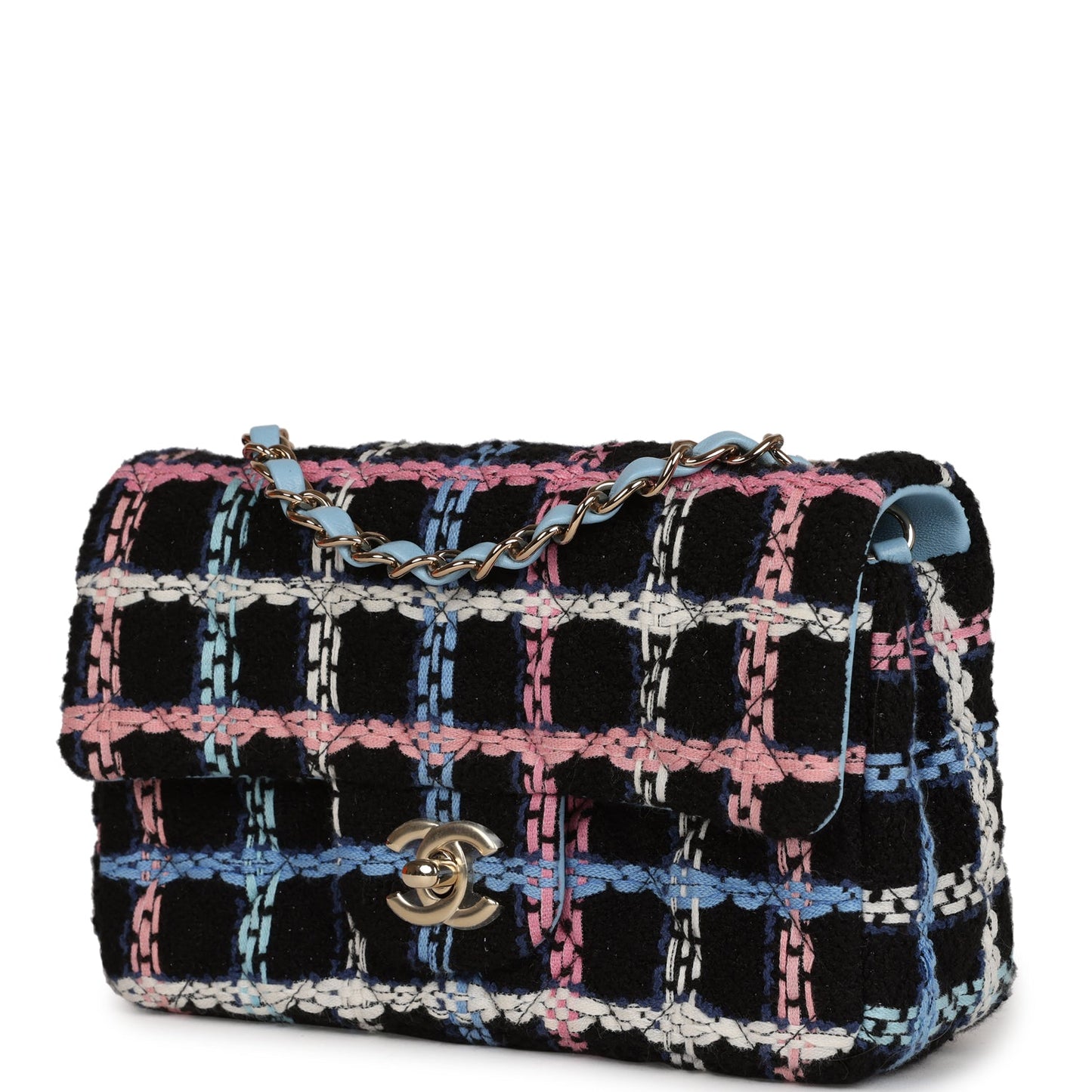 Chanel Mini Rectangular Flap Bag Black Multicolor Tweed Light Gold Hardware