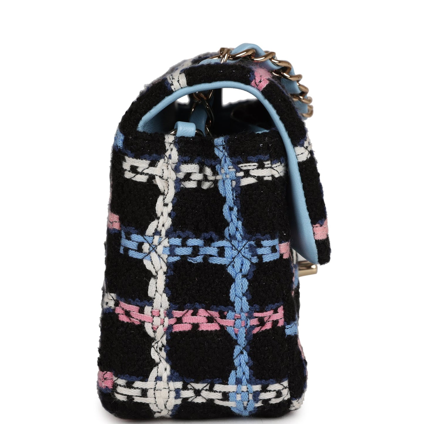 Chanel Mini Rectangular Flap Bag Black Multicolor Tweed Light Gold Hardware