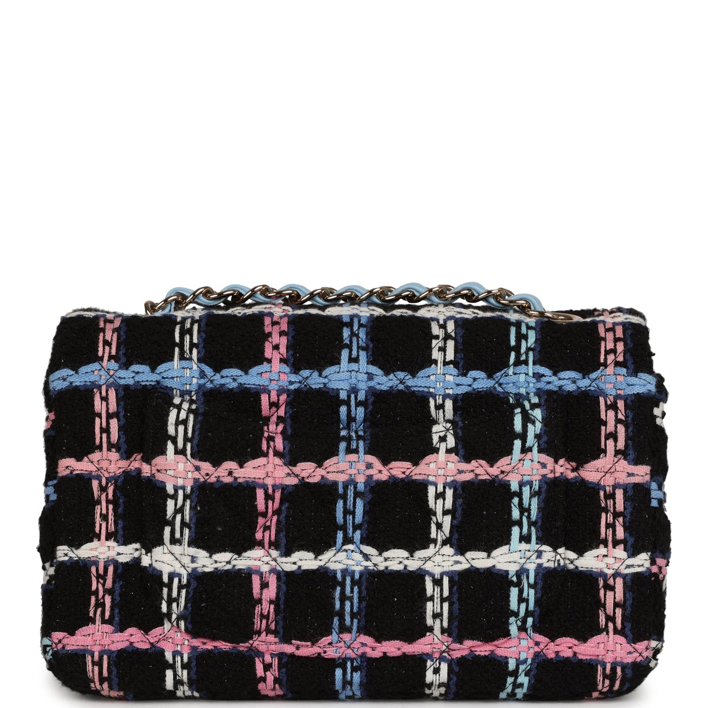 Chanel Mini Rectangular Flap Bag Black Multicolor Tweed Light Gold Hardware