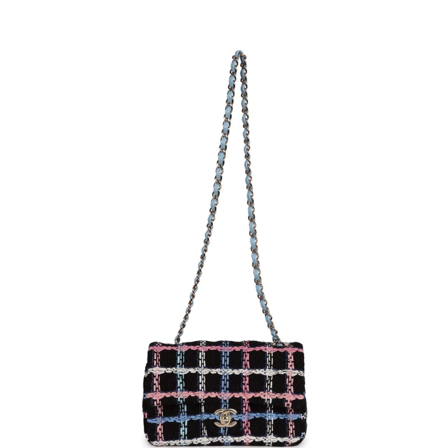 Chanel Mini Rectangular Flap Bag Black Multicolor Tweed Light Gold Hardware