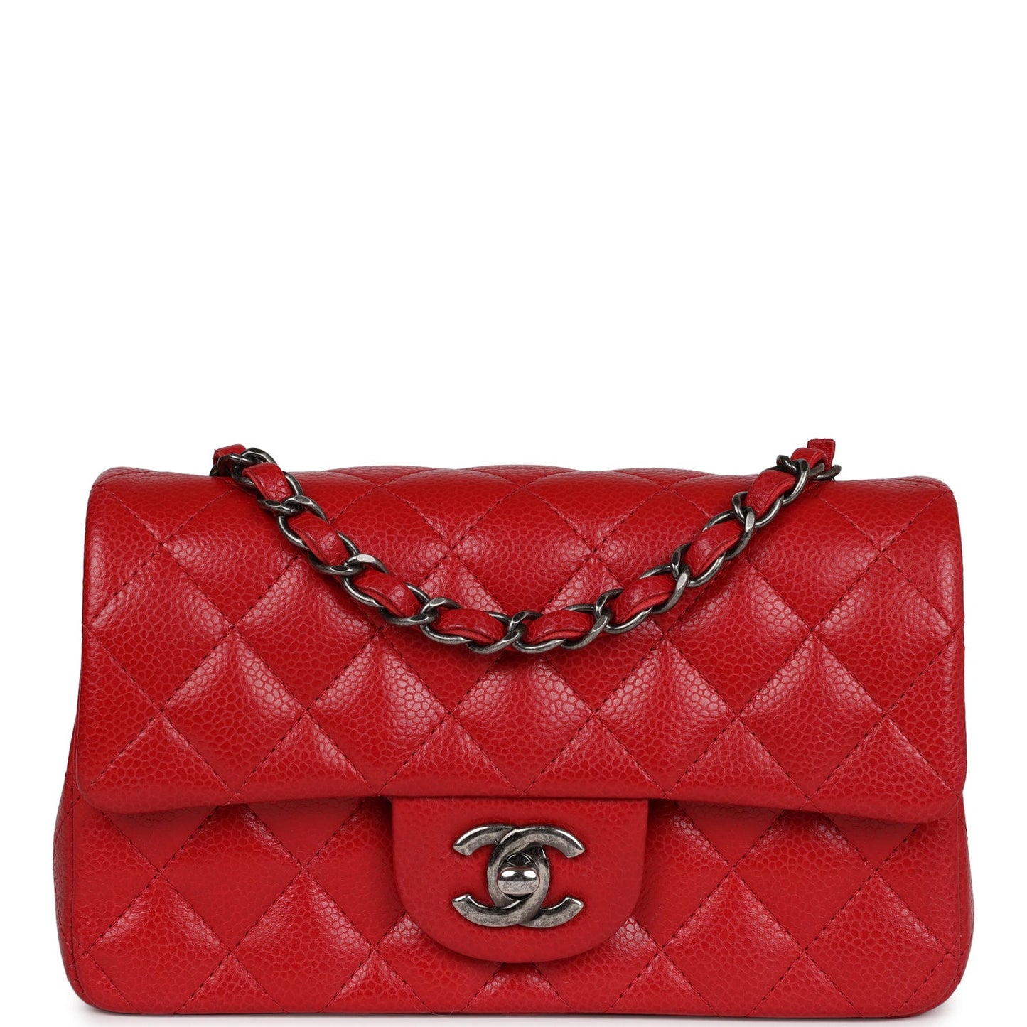 Chanel Mini Rectangular Flap Red Caviar Ruthenium Hardware