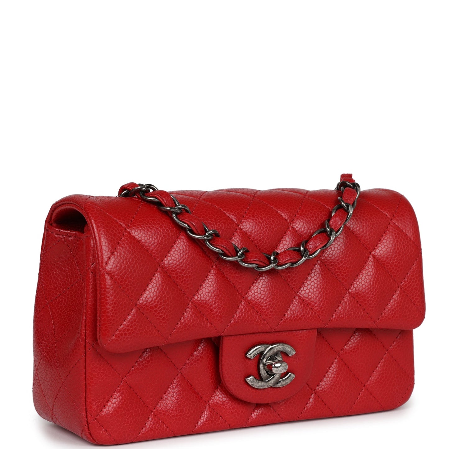 Chanel Mini Rectangular Flap Red Caviar Ruthenium Hardware