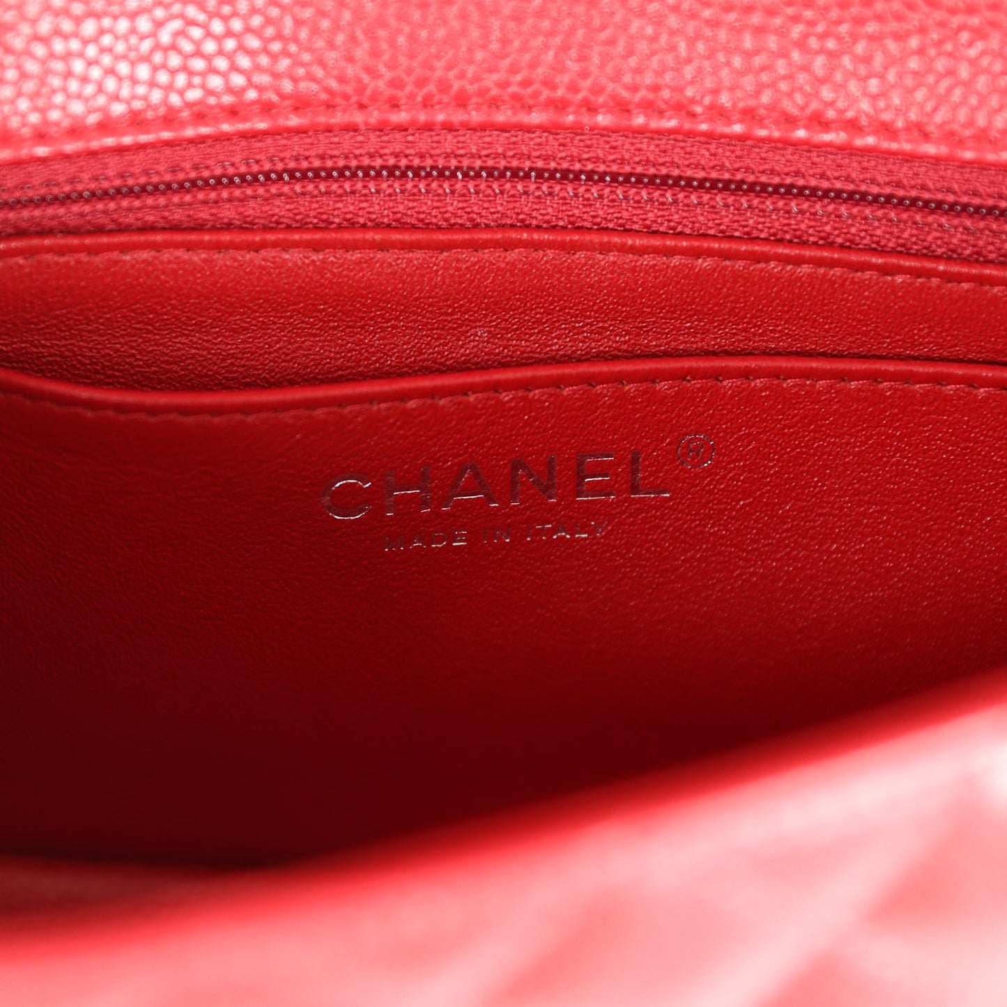 Chanel Mini Rectangular Flap Red Caviar Ruthenium Hardware
