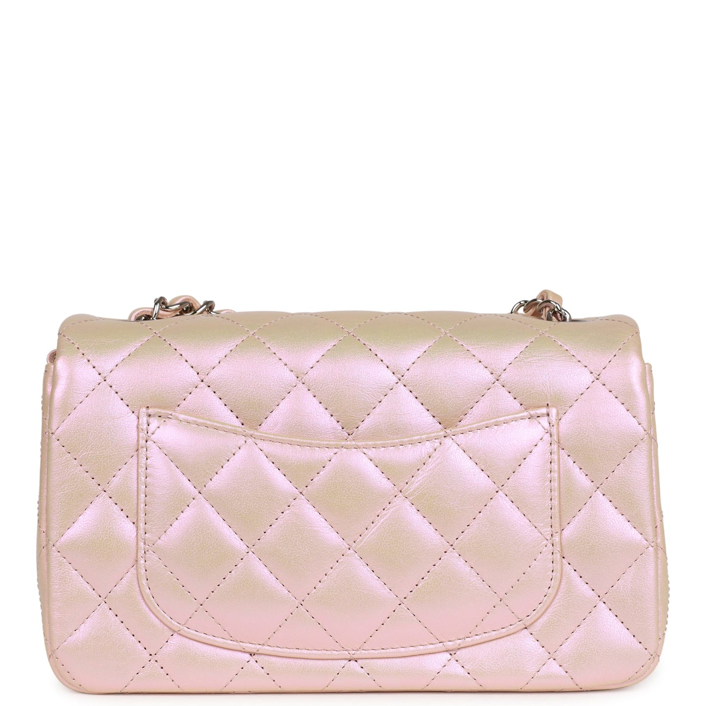 Chanel Mini Rectangular Flap Bag Pink Iridescent Calfskin Silver Hardware