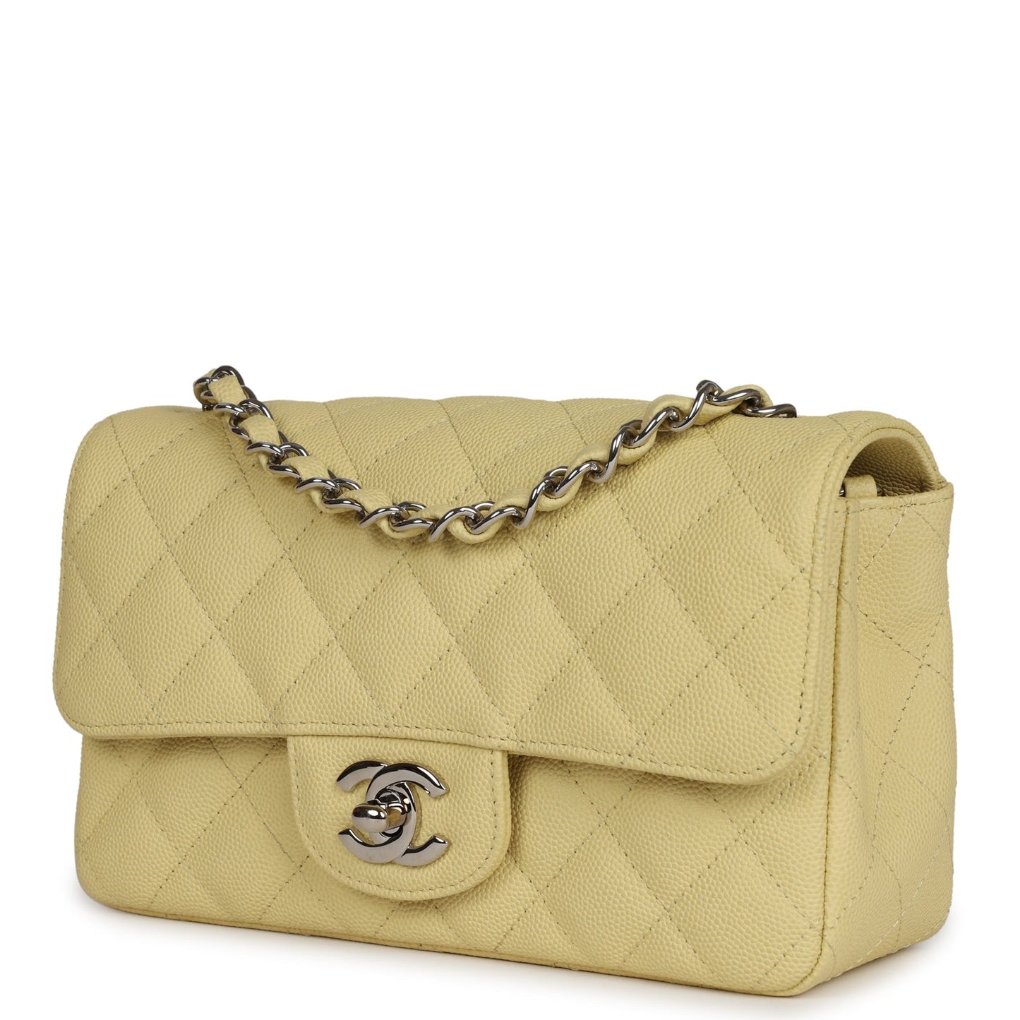 Chanel Mini Rectangular Flap Yellow Caviar Silver Hardware