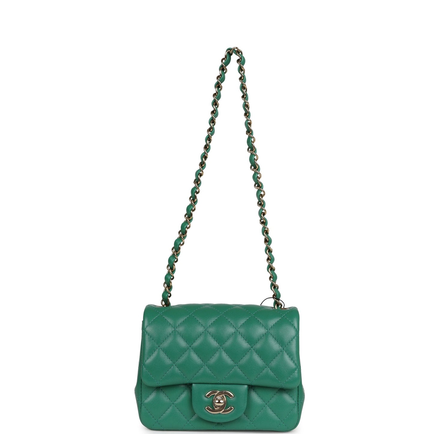 Chanel Mini Square Flap Bag Green Lambskin Gold Hardware