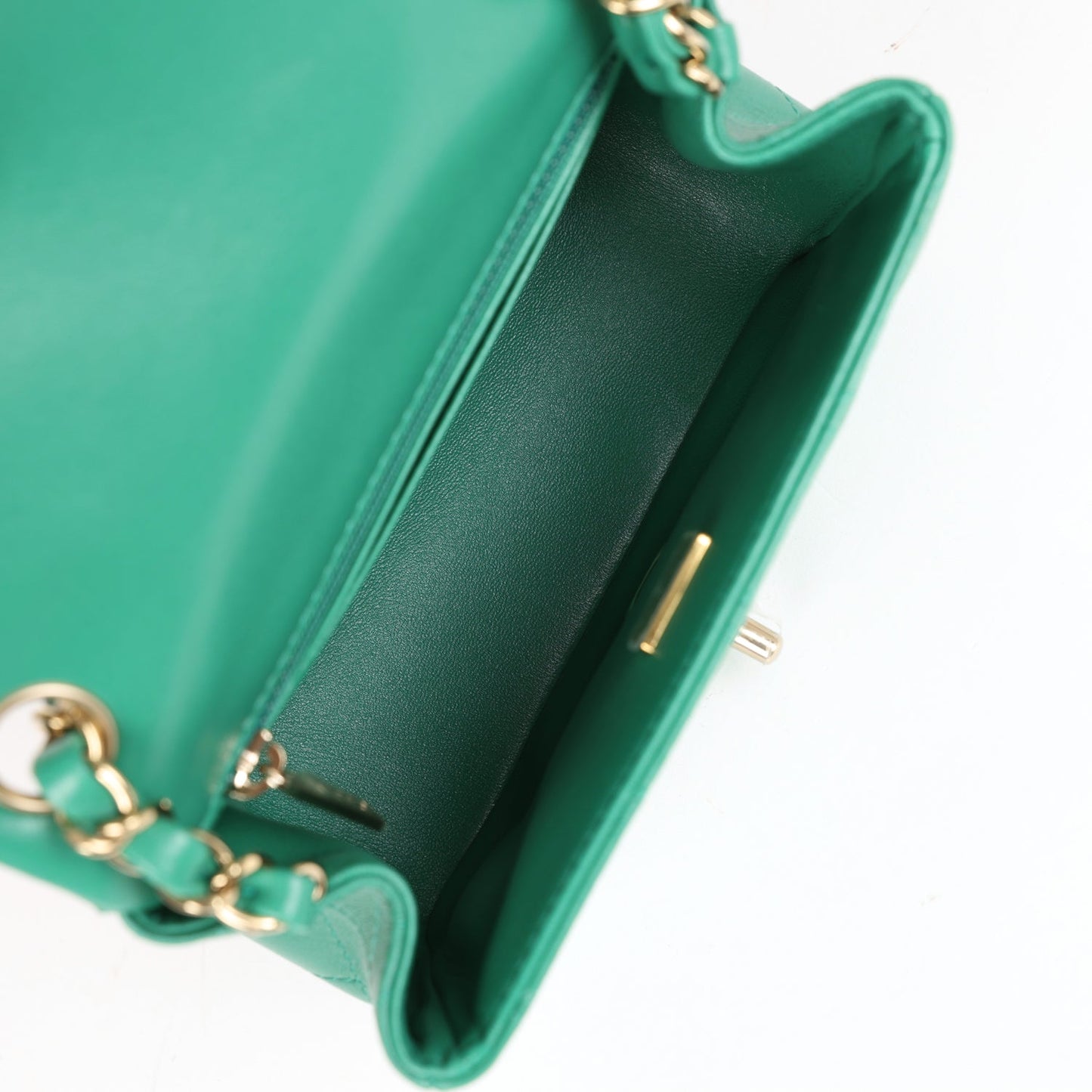 Chanel Mini Square Flap Bag Green Lambskin Gold Hardware