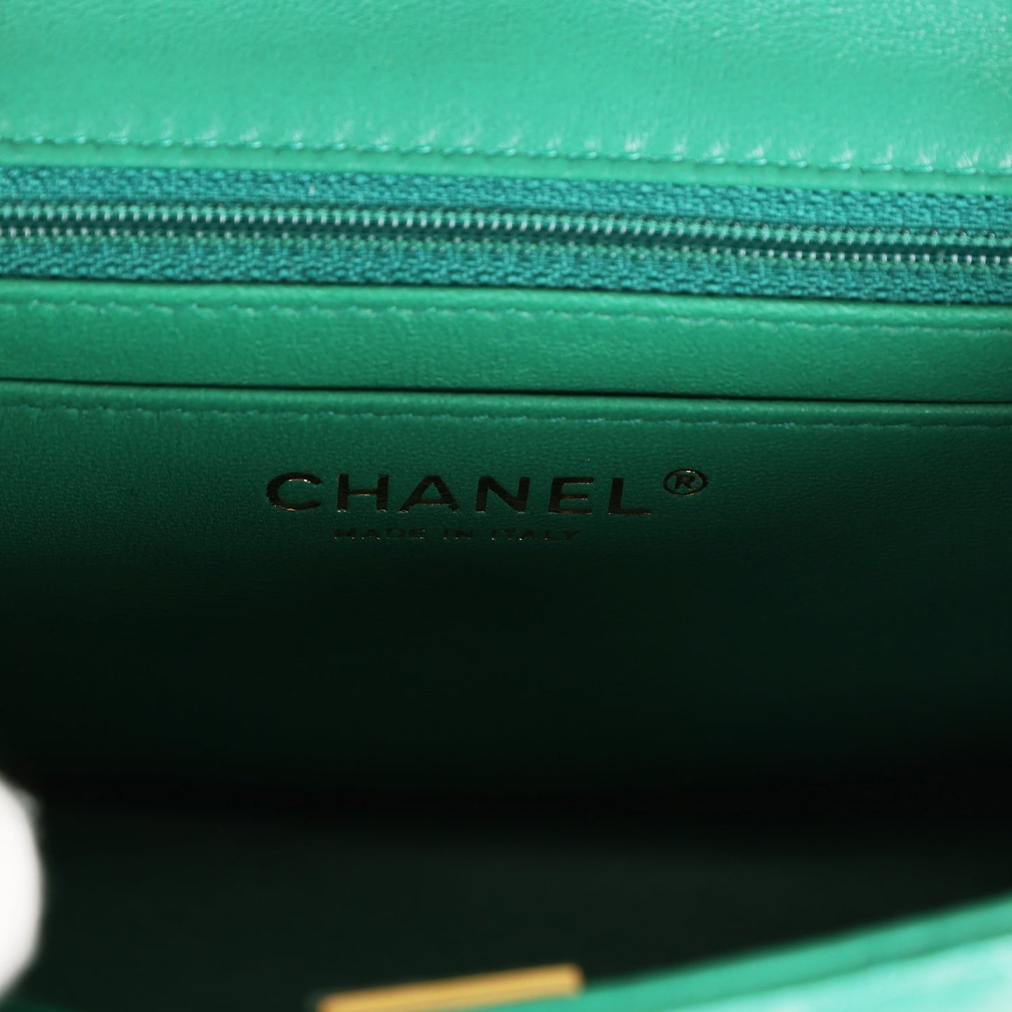 Chanel Mini Square Flap Bag Green Lambskin Gold Hardware