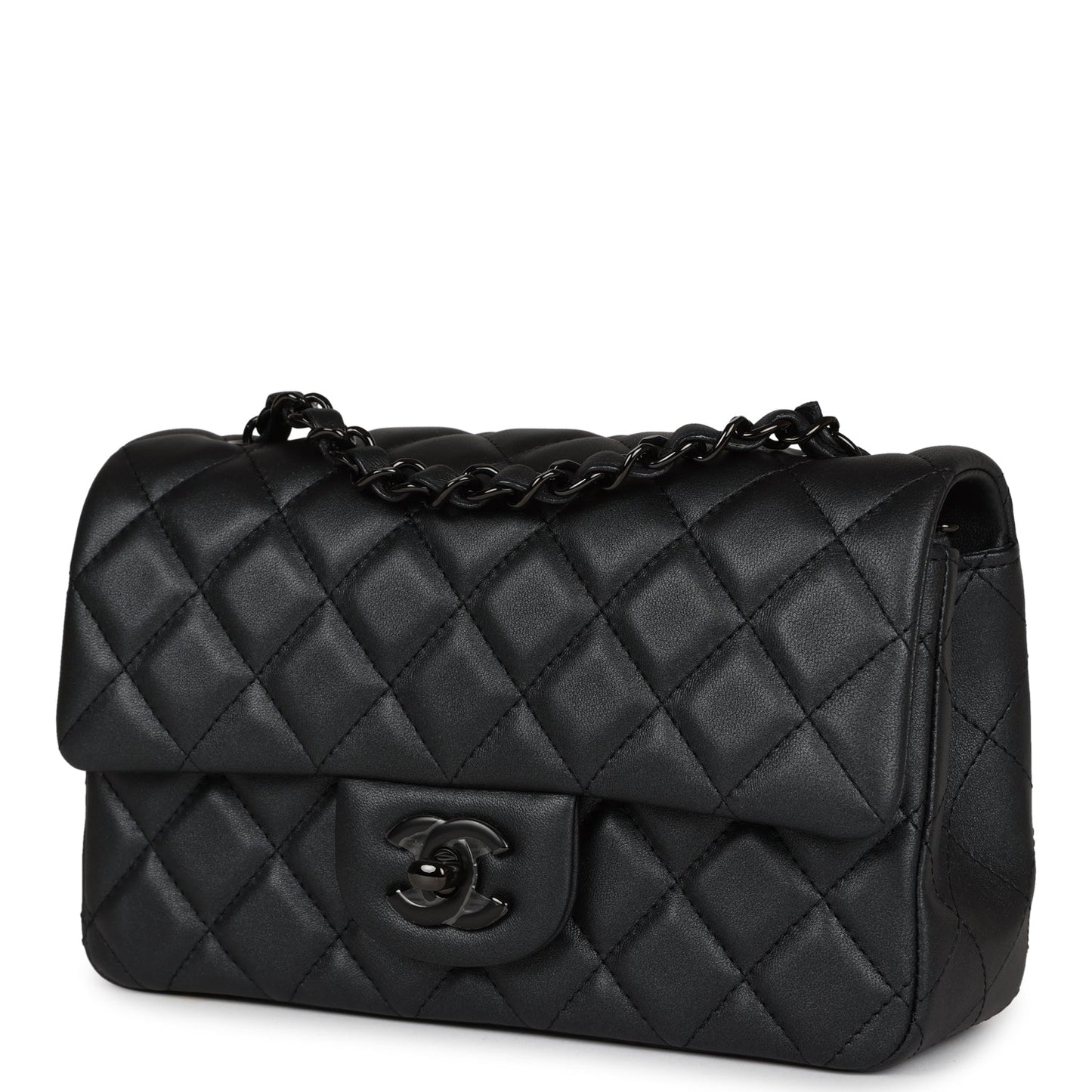 Chanel Mini Rectangular Flap So Black Iridescent Lambskin Black Hardware