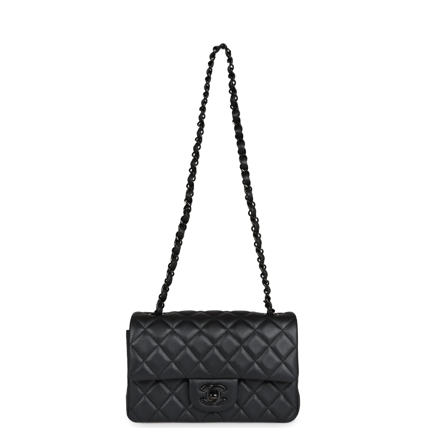 Chanel Mini Rectangular Flap So Black Iridescent Lambskin Black Hardware