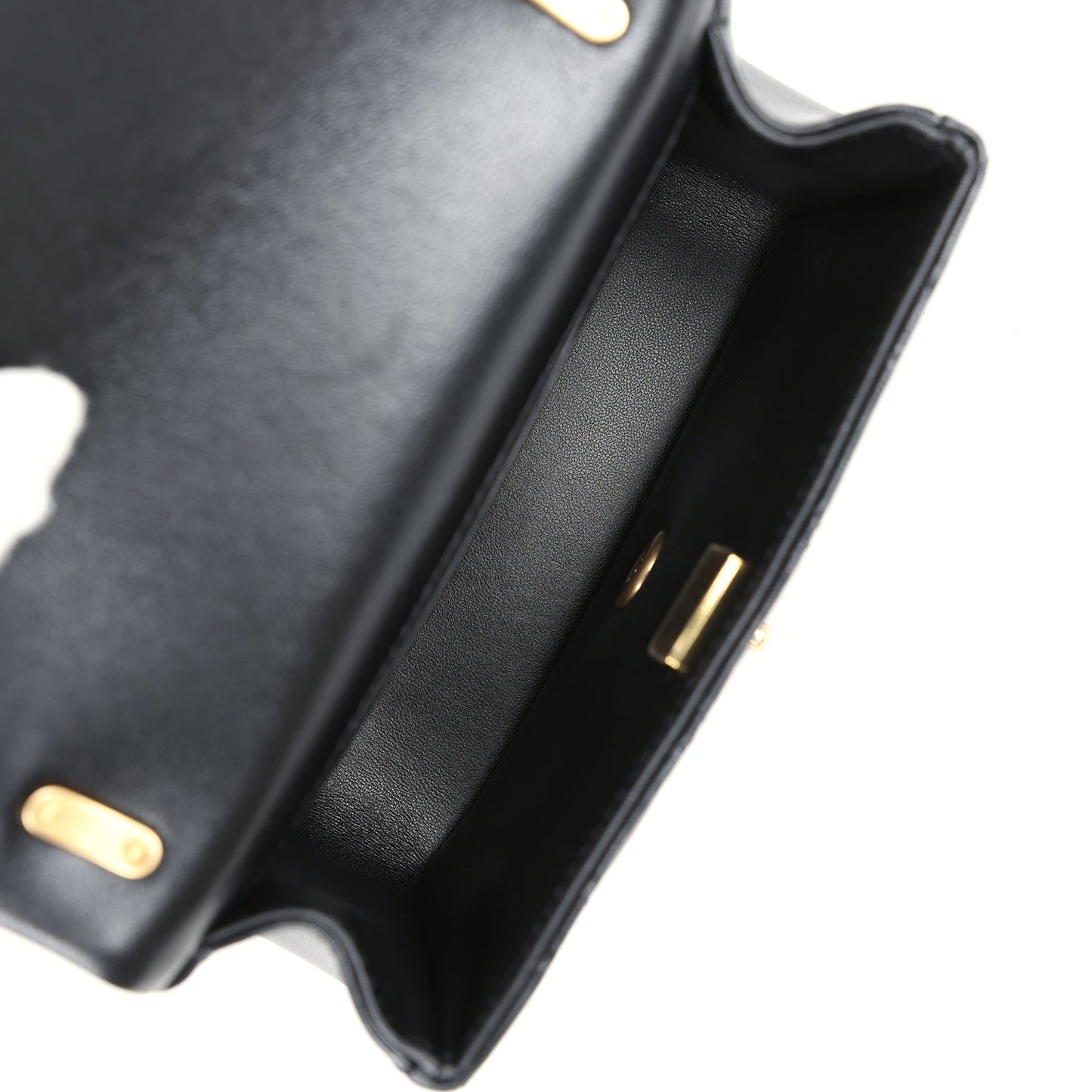 Chanel Mini Square Pearl Flap Bag Black Lambskin Brushed Gold Hardware