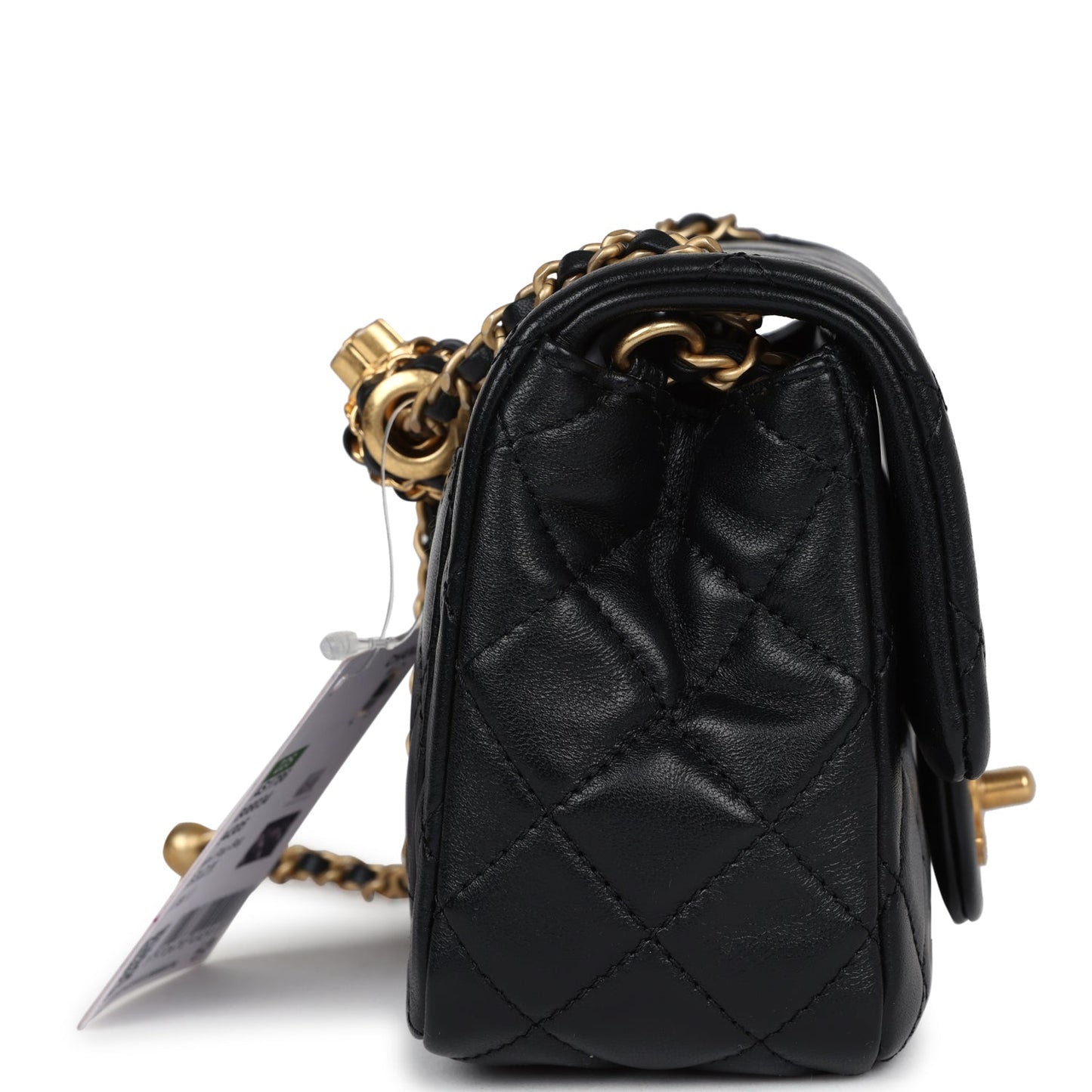 Chanel Mini Square Pearl Crush Flap Bag Black Lambskin Antique Gold Hardware
