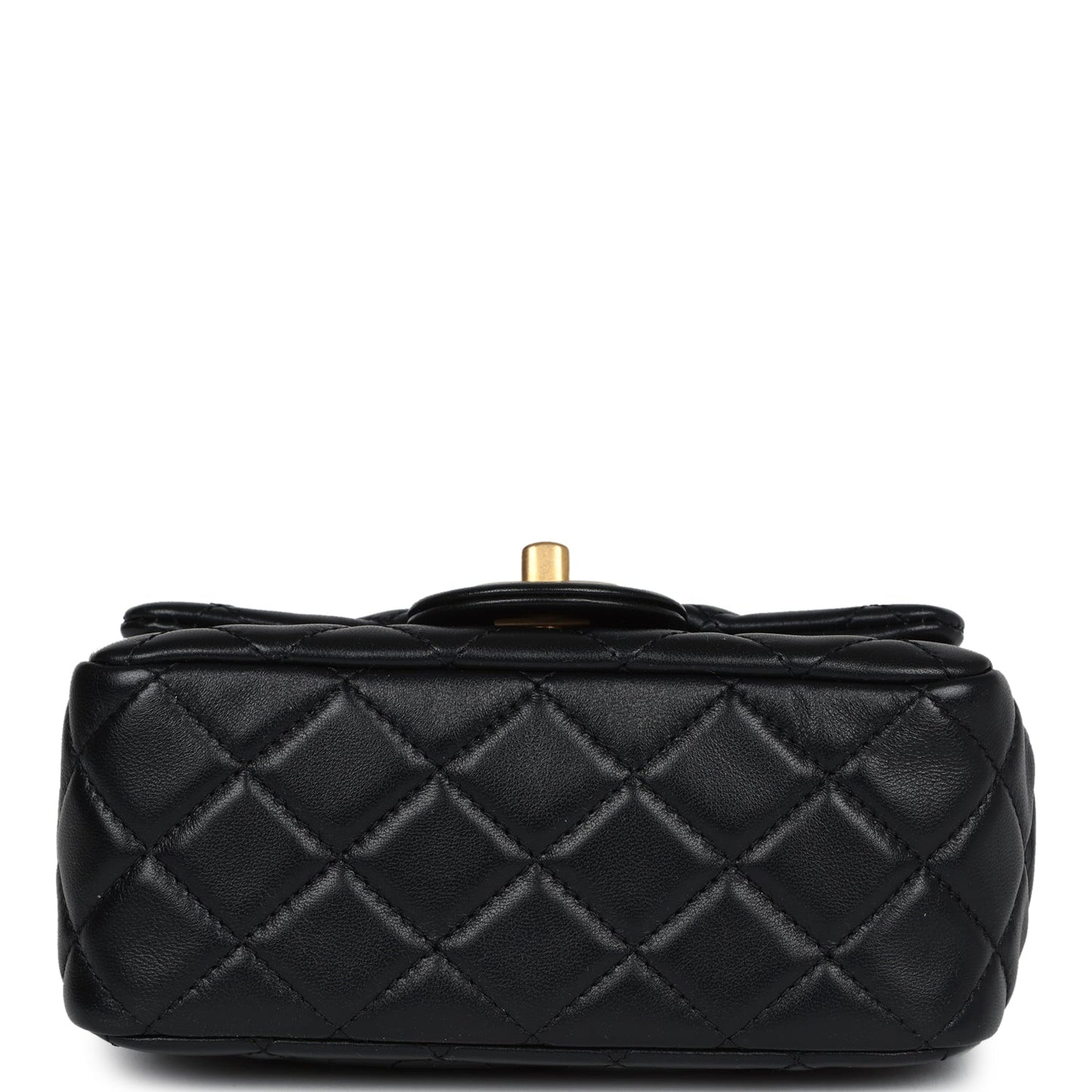 Chanel Mini Square Pearl Crush Flap Bag Black Lambskin Antique Gold Hardware