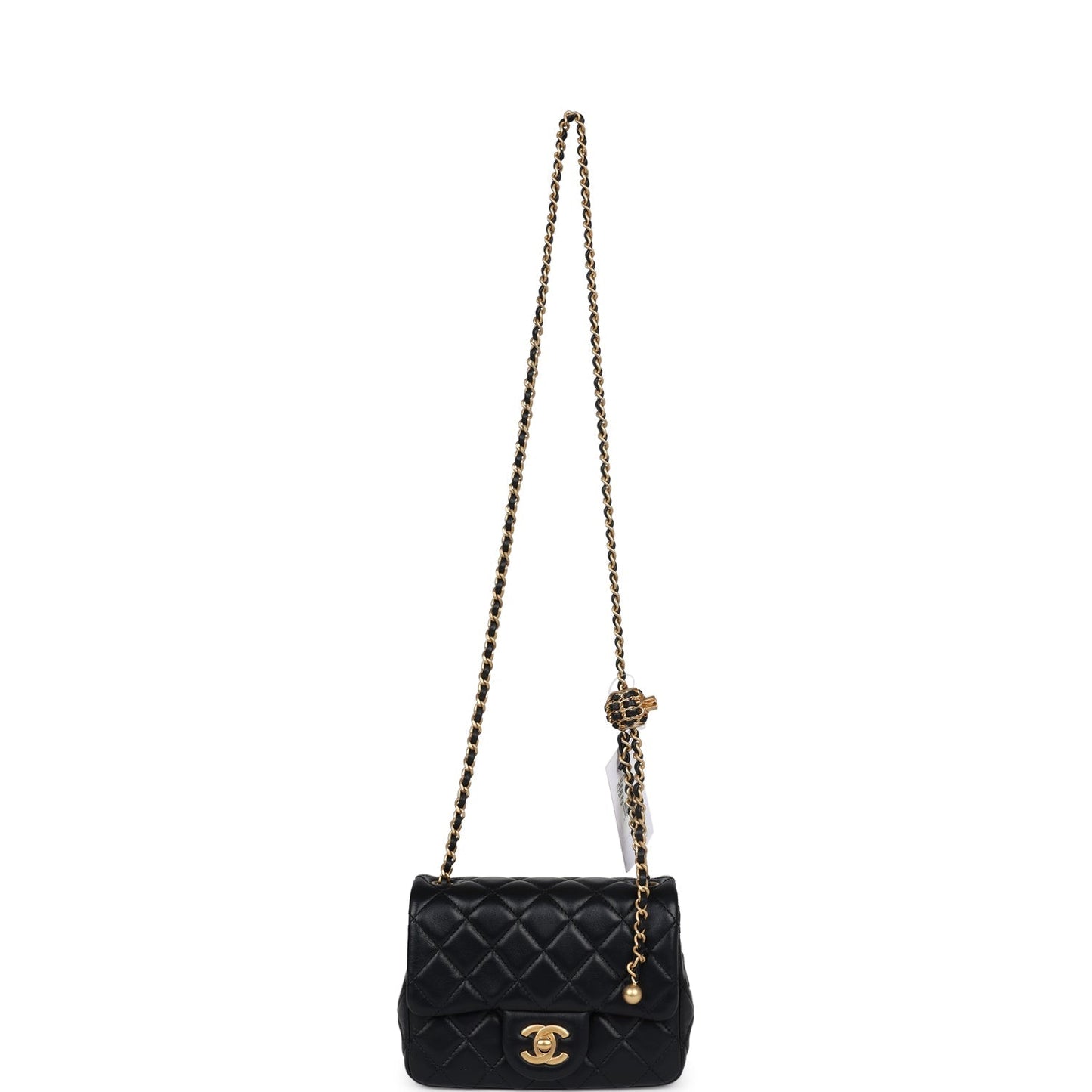 Chanel Mini Square Pearl Crush Flap Bag Black Lambskin Antique Gold Hardware