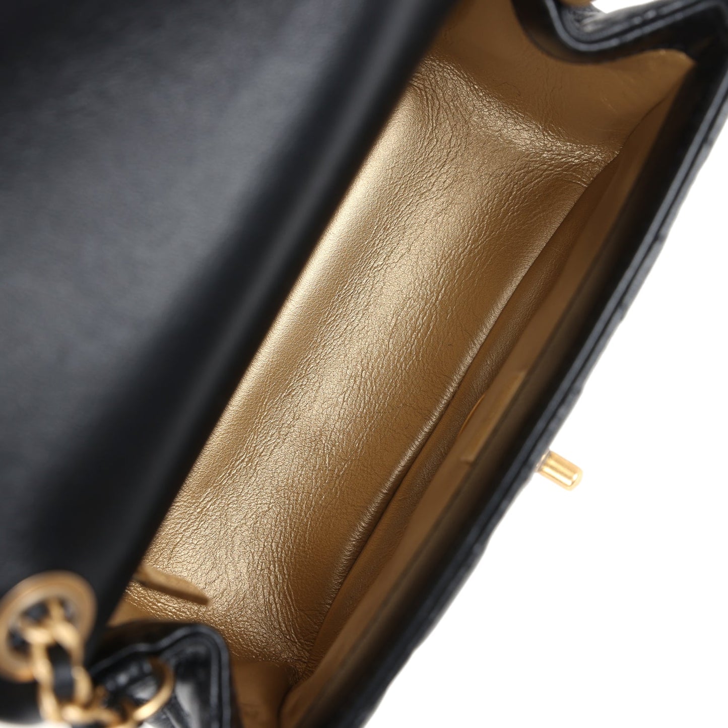 Chanel Mini Square Pearl Crush Flap Bag Black Lambskin Antique Gold Hardware