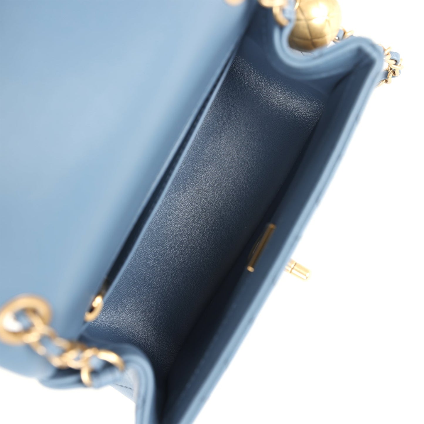 Chanel Mini Square Pearl Crush Flap Blue Lambskin Antique Gold Hardware