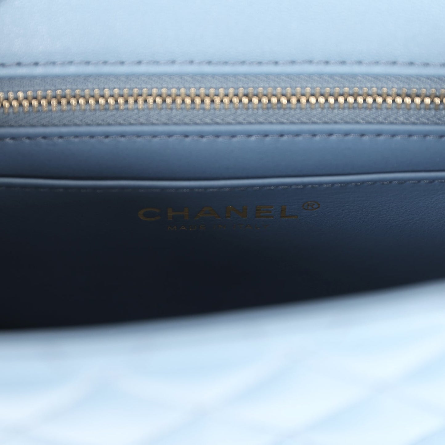 Chanel Mini Square Pearl Crush Flap Blue Lambskin Antique Gold Hardware