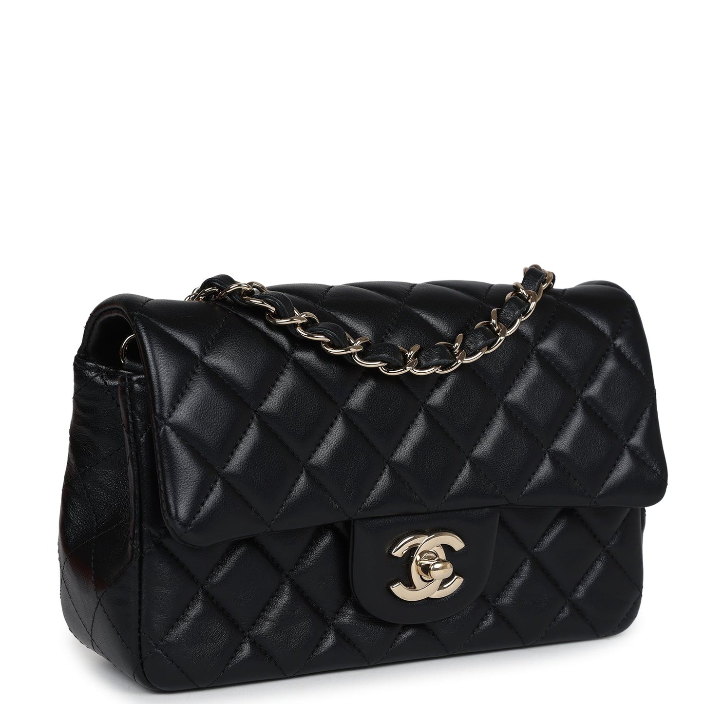 Chanel Mini Rectangular Flap Black Lambskin Light Gold Hardware