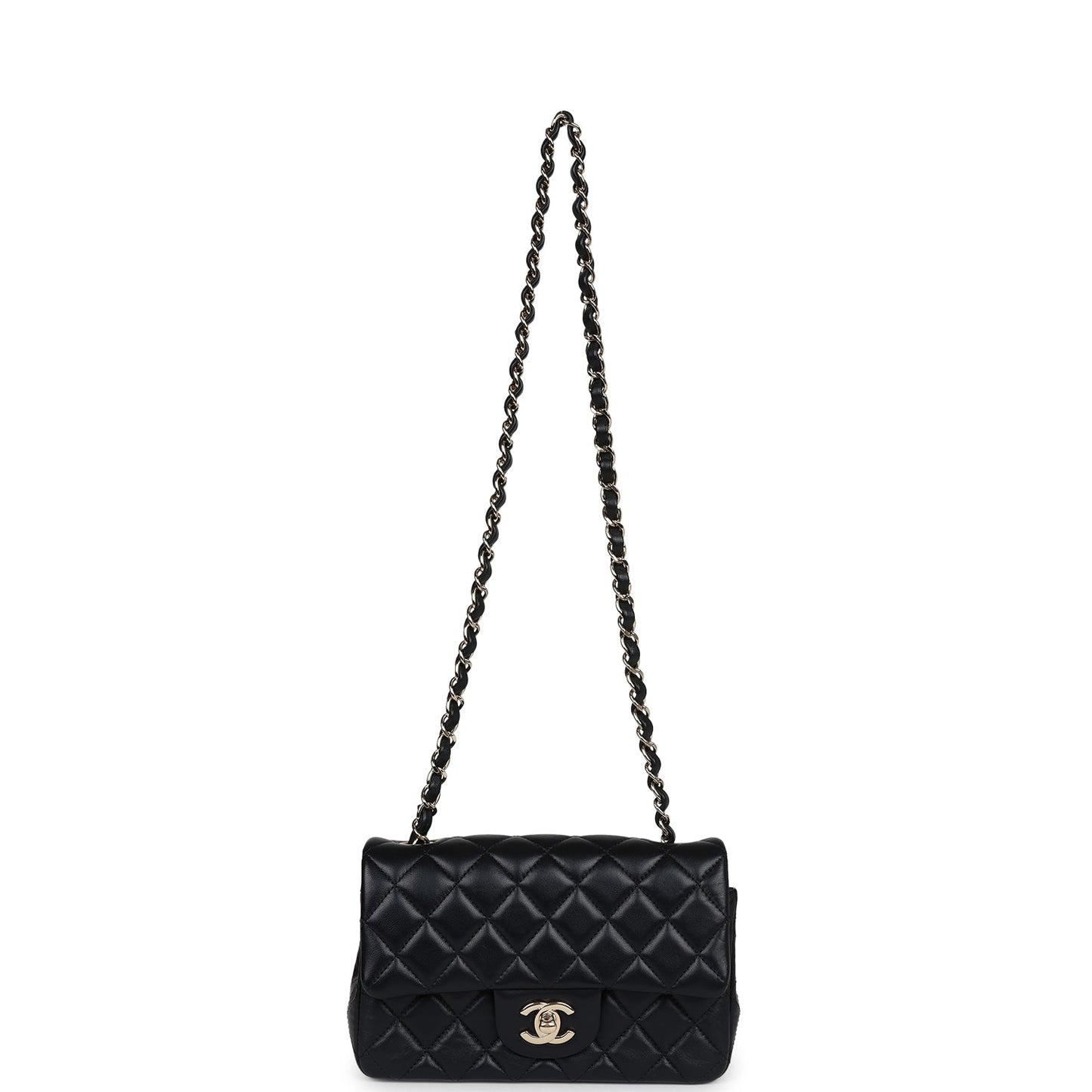 Chanel Mini Rectangular Flap Black Lambskin Light Gold Hardware
