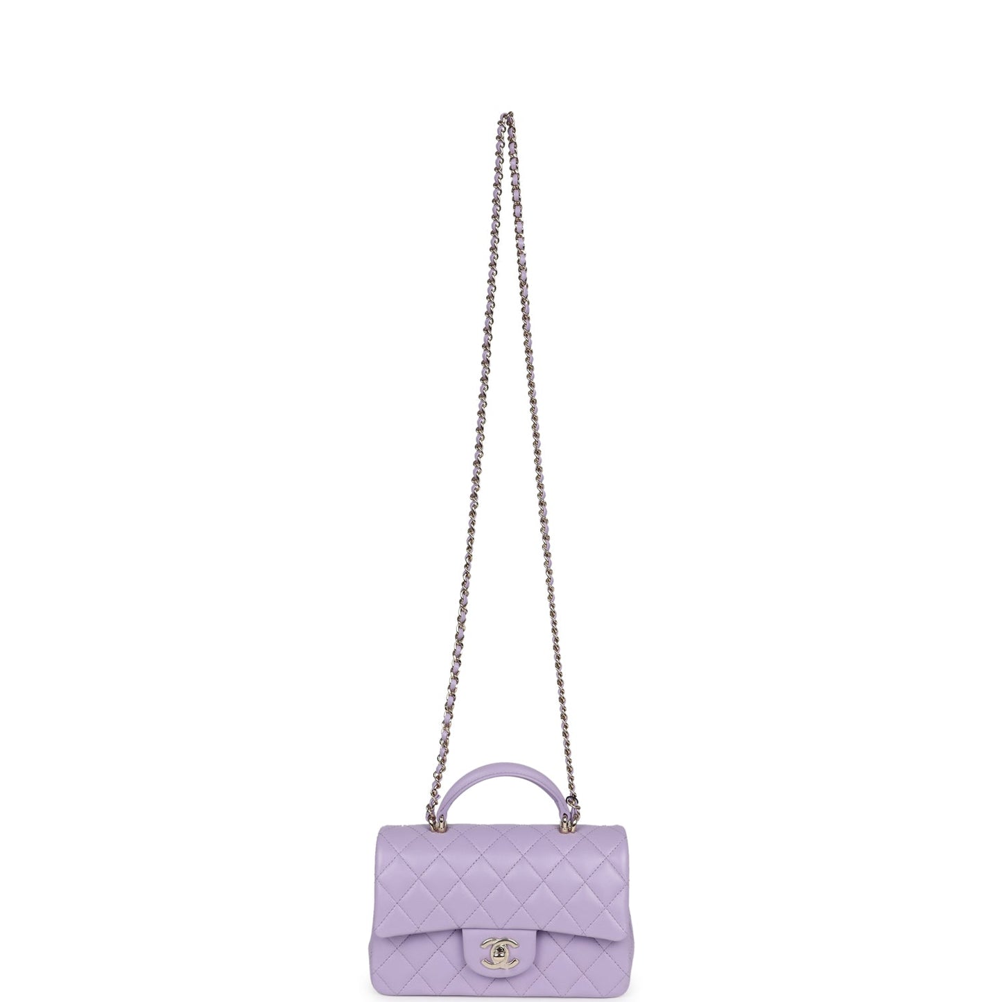 Chanel Mini Rectangular Flap Bag with Top Handle Lilac Lambskin Light Gold Hardware