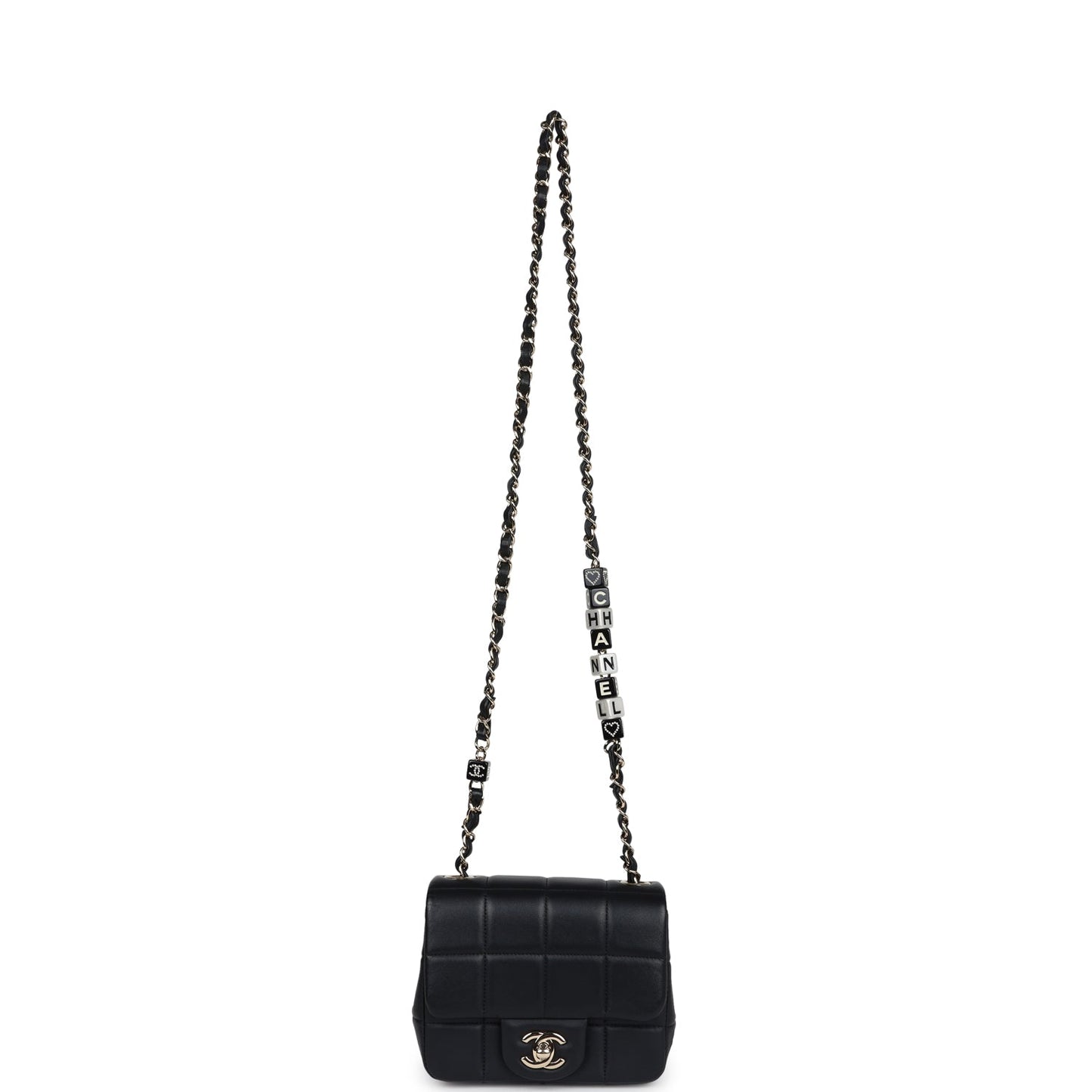 Chanel Monaco Mini Square Flap Bag Black Lambskin Light Gold Hardware
