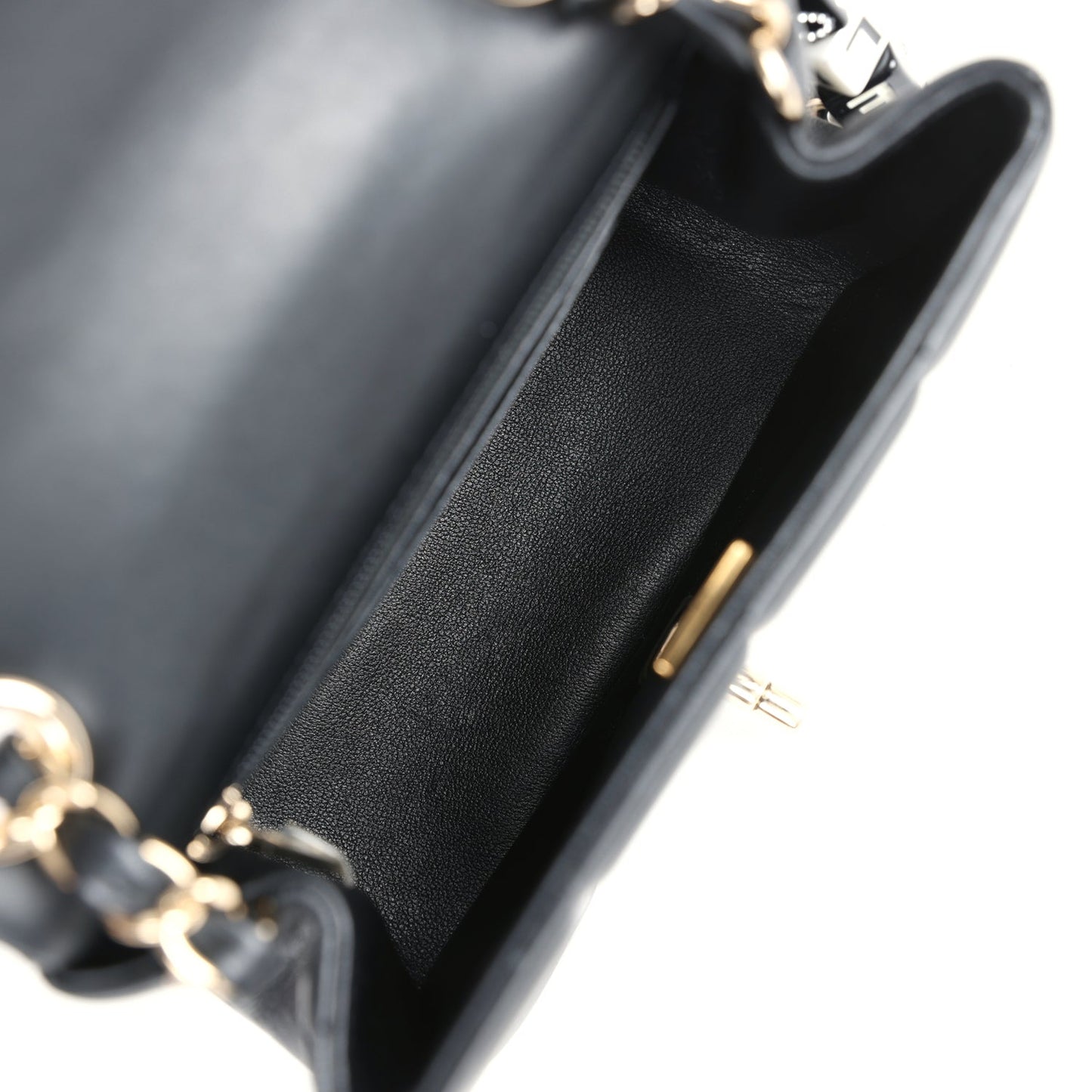 Chanel Monaco Mini Square Flap Bag Black Lambskin Light Gold Hardware