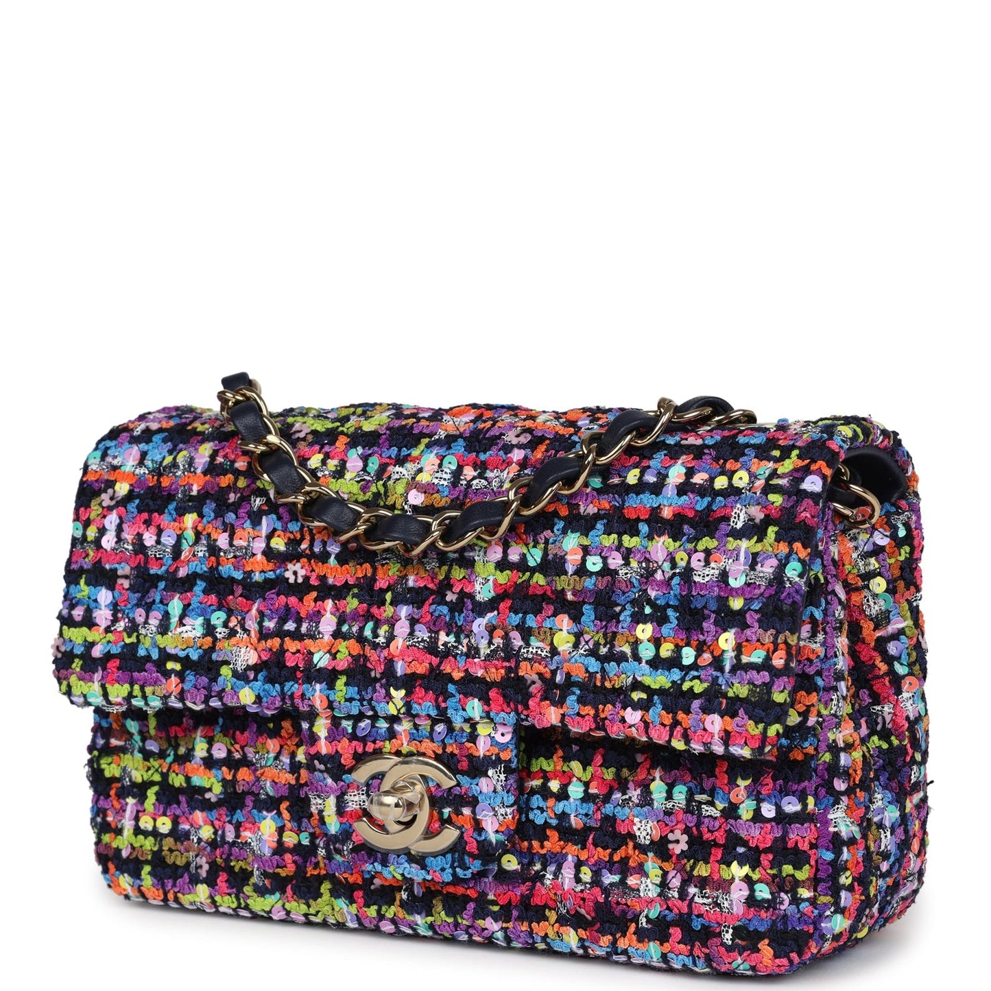 Chanel Mini Rectangular Flap Bag Multicolored Tweed and Sequins Gold Hardware