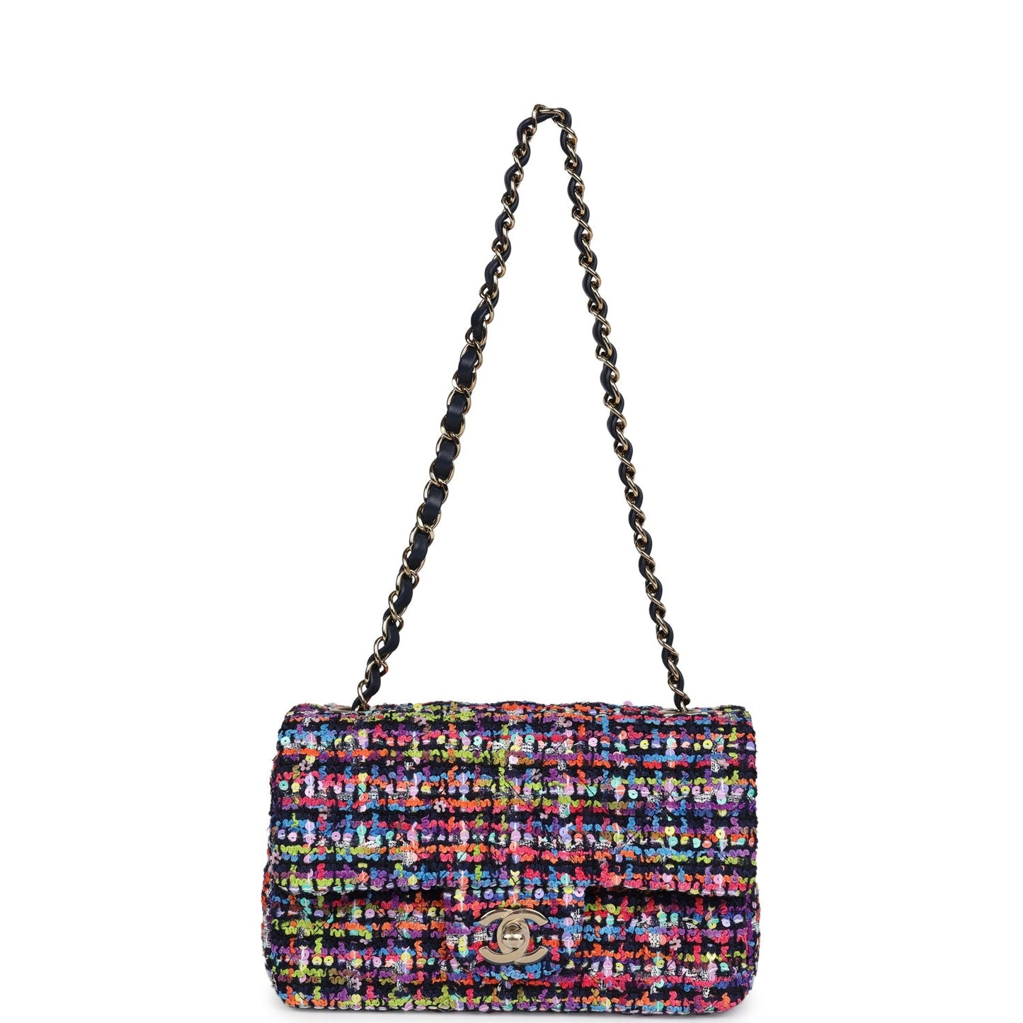 Chanel Mini Rectangular Flap Bag Multicolored Tweed and Sequins Gold Hardware