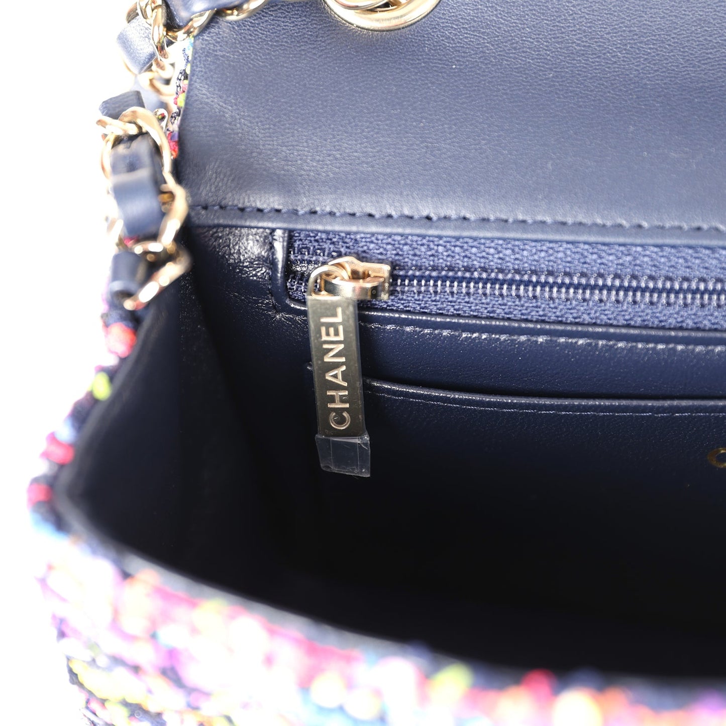 Chanel Mini Rectangular Flap Bag Multicolored Tweed and Sequins Gold Hardware