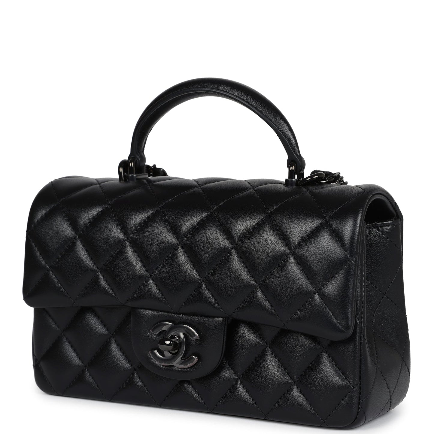 Chanel Mini Rectangular Top Handle Flap Bag So Black Lambskin Black Hardware