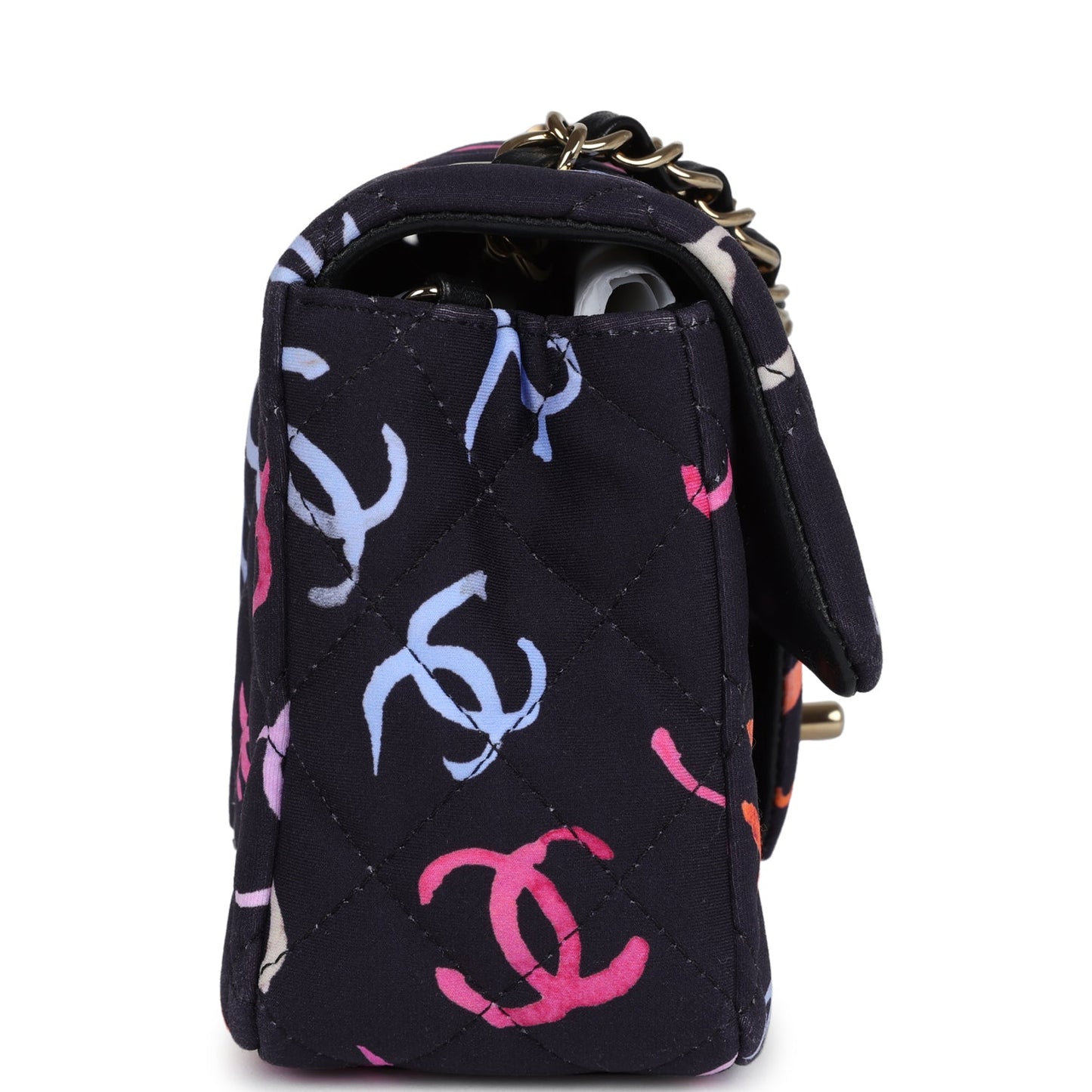 Chanel Mini Rectangular Flap Bag Navy Multicolored Printed Fabric Gold Hardware