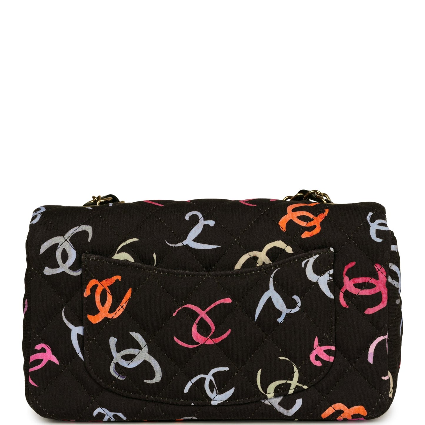 Chanel Mini Rectangular Flap Bag Navy Multicolored Printed Fabric Gold Hardware