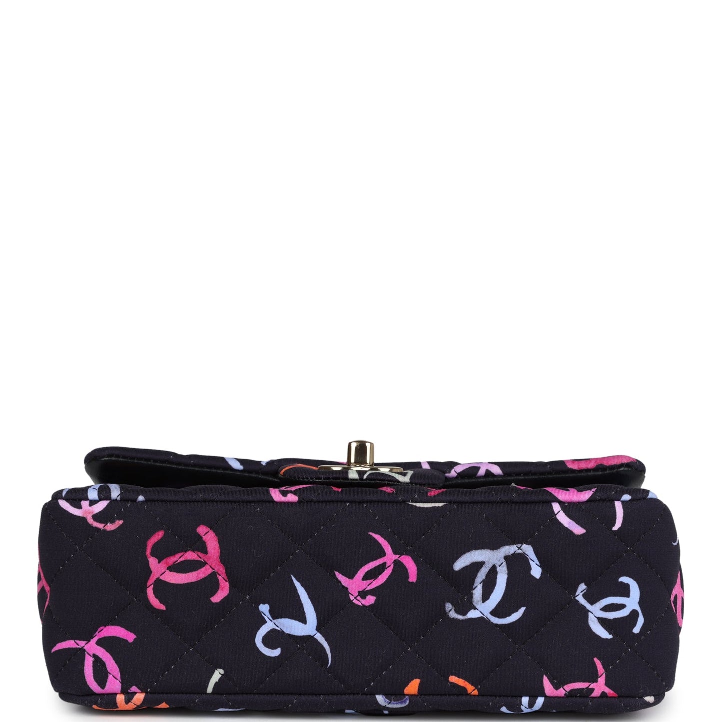 Chanel Mini Rectangular Flap Bag Navy Multicolored Printed Fabric Gold Hardware