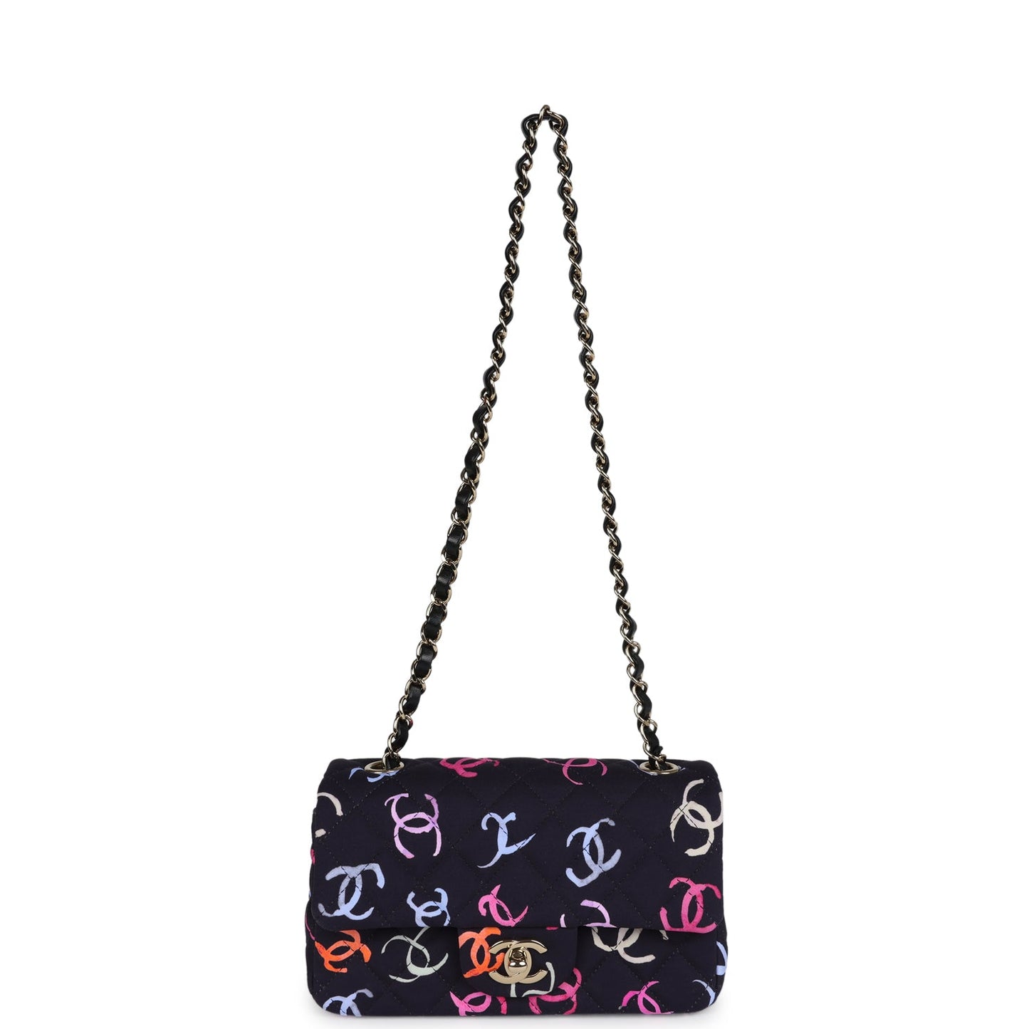 Chanel Mini Rectangular Flap Bag Navy Multicolored Printed Fabric Gold Hardware