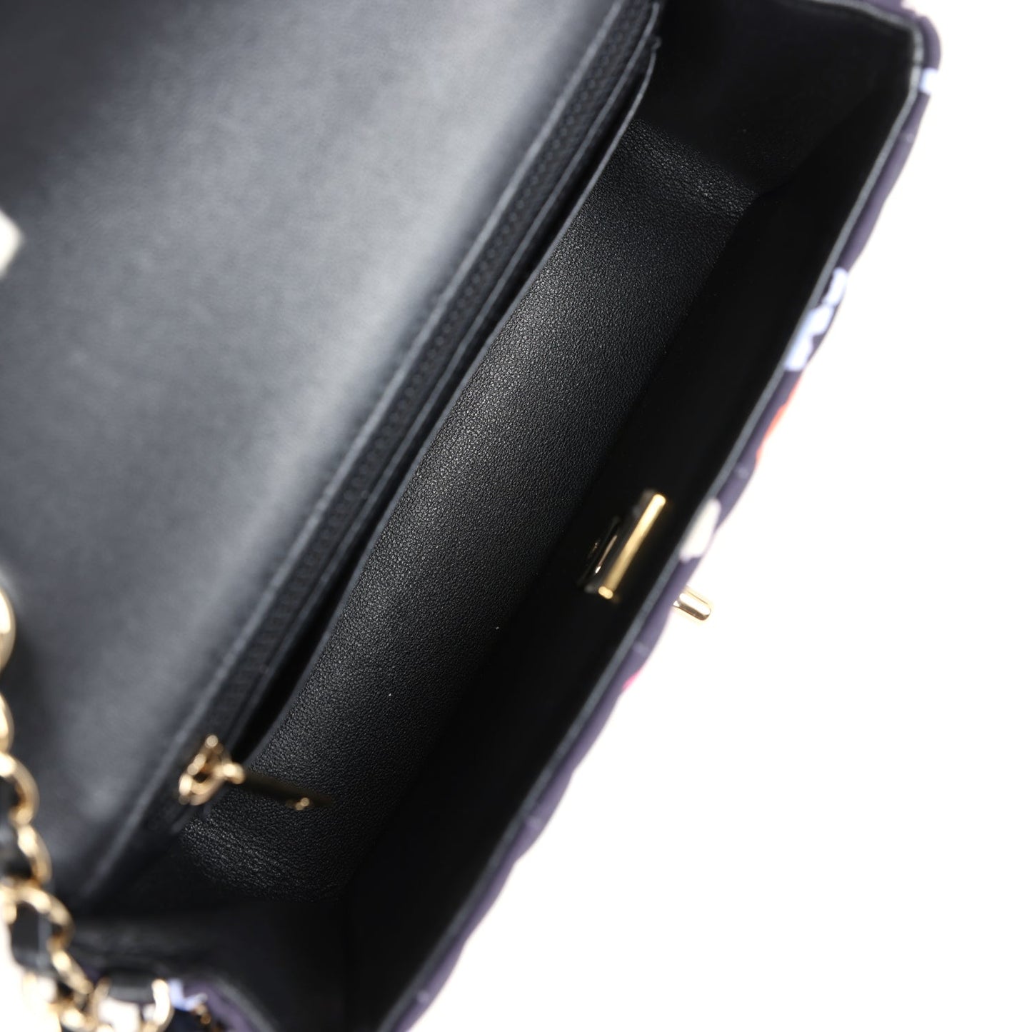 Chanel Mini Rectangular Flap Bag Navy Multicolored Printed Fabric Gold Hardware