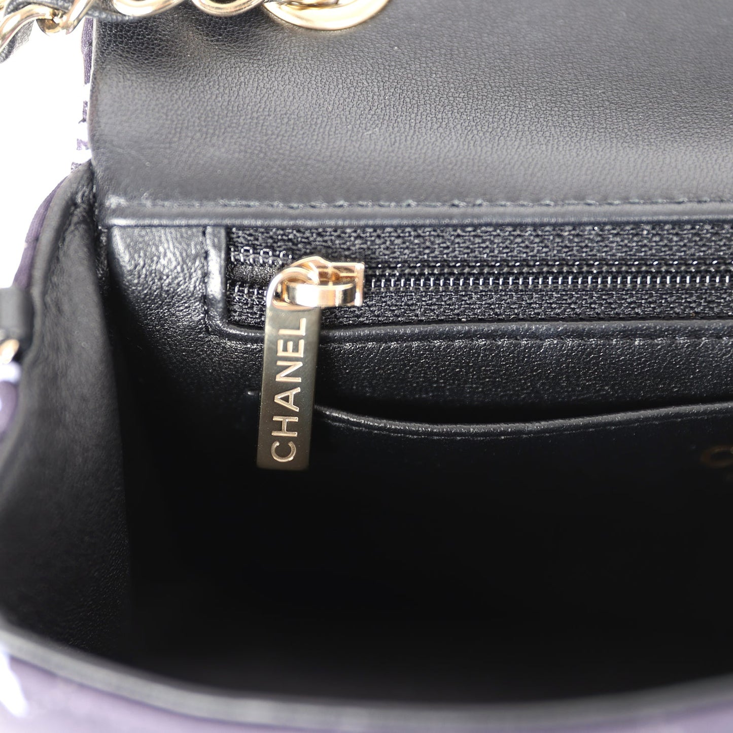 Chanel Mini Rectangular Flap Bag Navy Multicolored Printed Fabric Gold Hardware