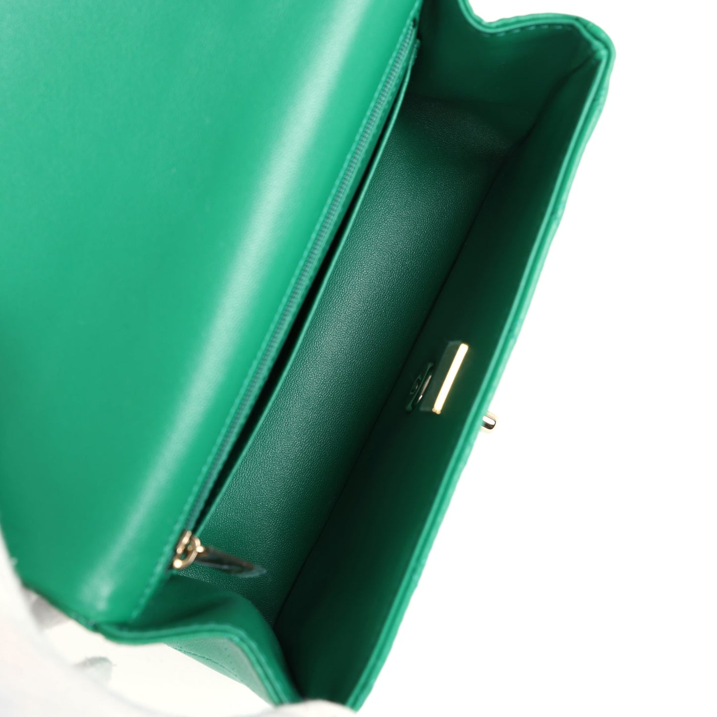 Chanel Mini Rectangular Flap with Top Handle Dark Green Lambskin Light Gold Hardware