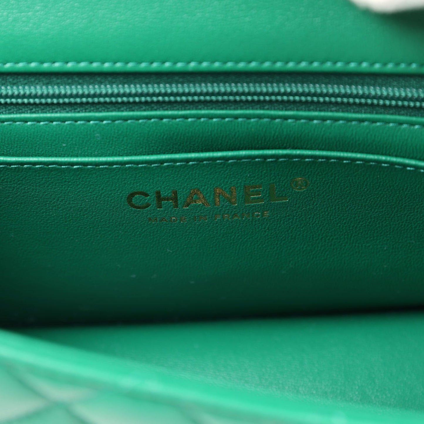 Chanel Mini Rectangular Flap with Top Handle Dark Green Lambskin Light Gold Hardware