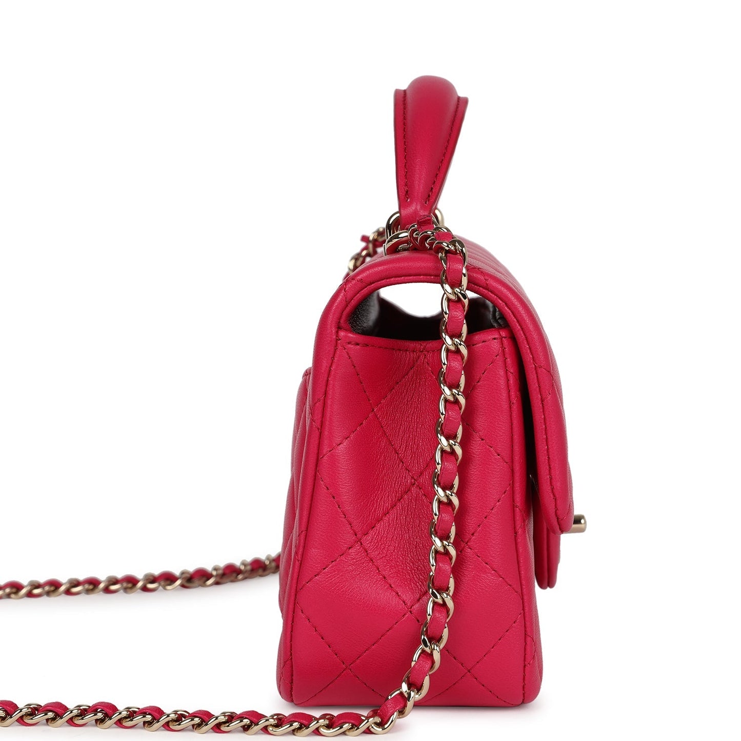 Chanel Mini Top Handle Rectangular Flap Bag Fuchsia Lambskin Light Gold Hardware