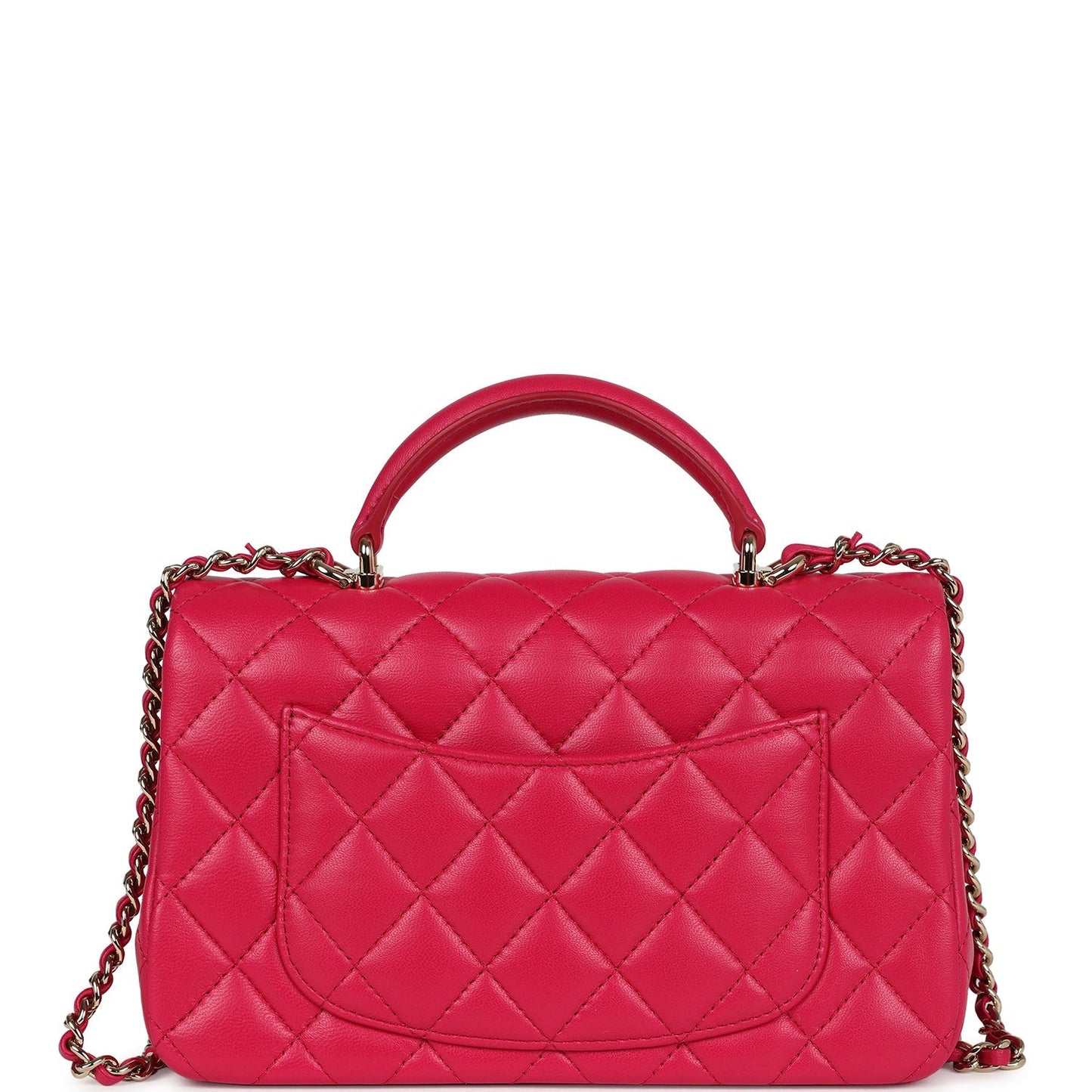 Chanel Mini Top Handle Rectangular Flap Bag Fuchsia Lambskin Light Gold Hardware