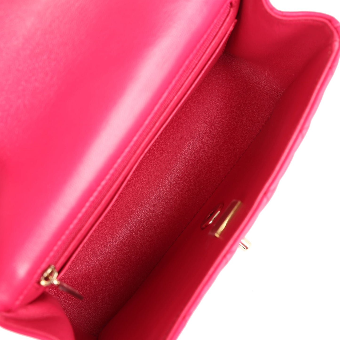 Chanel Mini Top Handle Rectangular Flap Bag Fuchsia Lambskin Light Gold Hardware