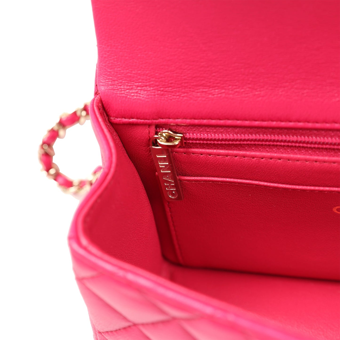 Chanel Mini Top Handle Rectangular Flap Bag Fuchsia Lambskin Light Gold Hardware