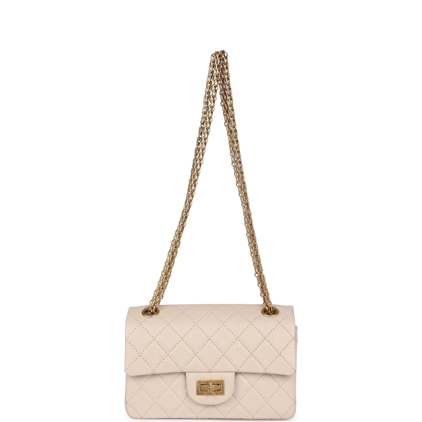 Chanel Mini Reissue 224 2.55 Flap Bag Beige Aged Calfskin Antique Gold Hardware