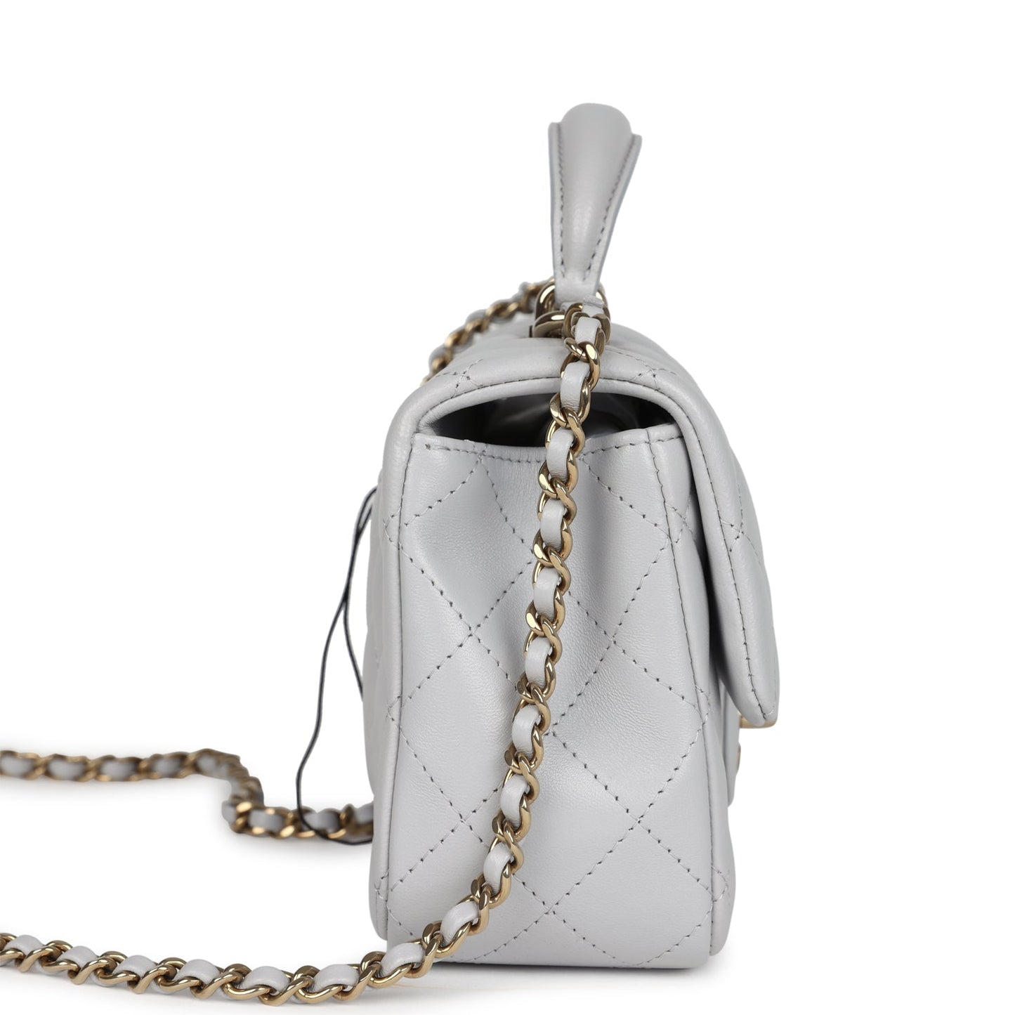 Chanel Mini Rectangular Flap Bag with Top Handle Light Grey Lambskin Light Gold Hardware