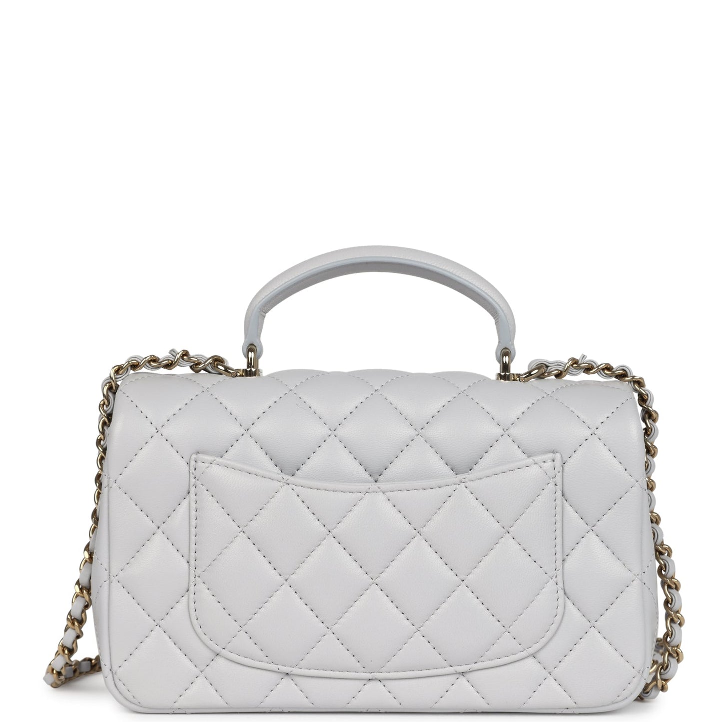 Chanel Mini Rectangular Flap Bag with Top Handle Light Grey Lambskin Light Gold Hardware