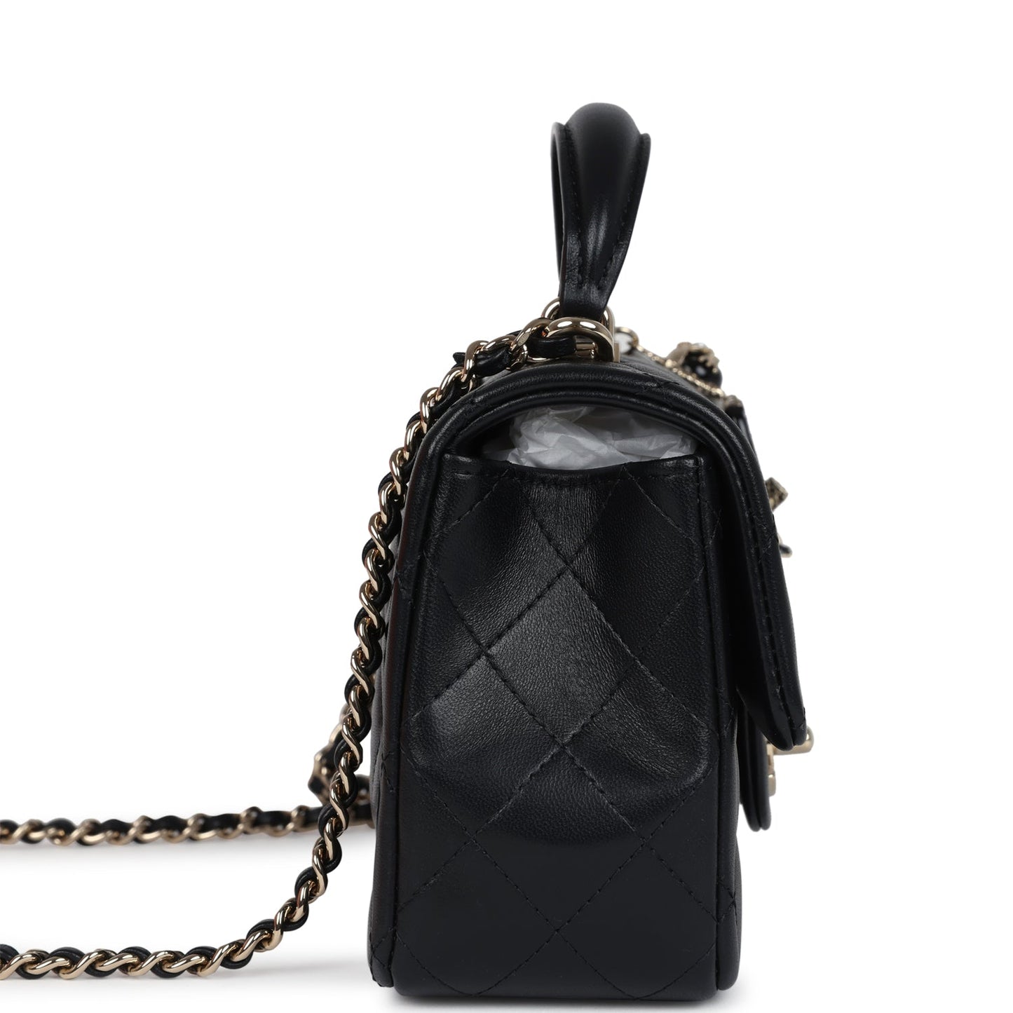 Chanel Mini Rectangular Top Handle Flap Bag Black Lambskin Light Gold Hardware