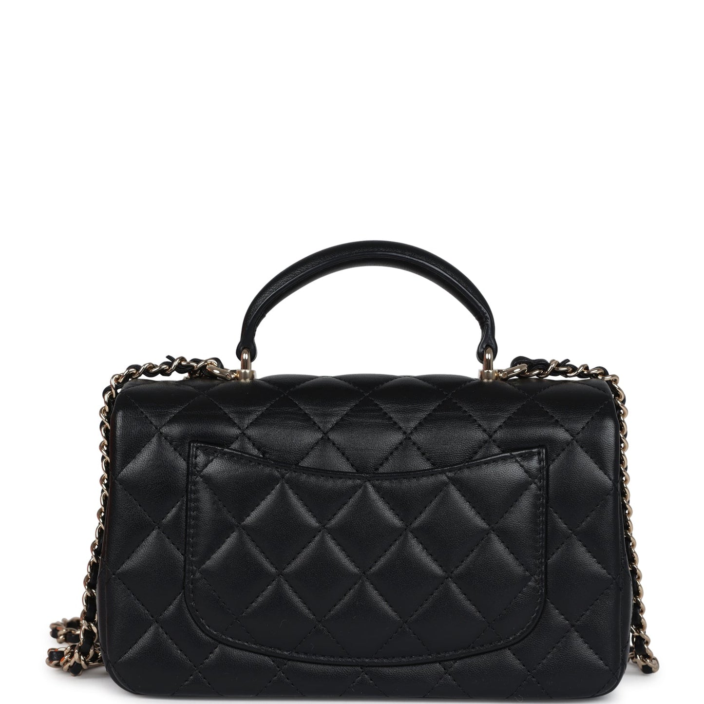 Chanel Mini Rectangular Top Handle Flap Bag Black Lambskin Light Gold Hardware